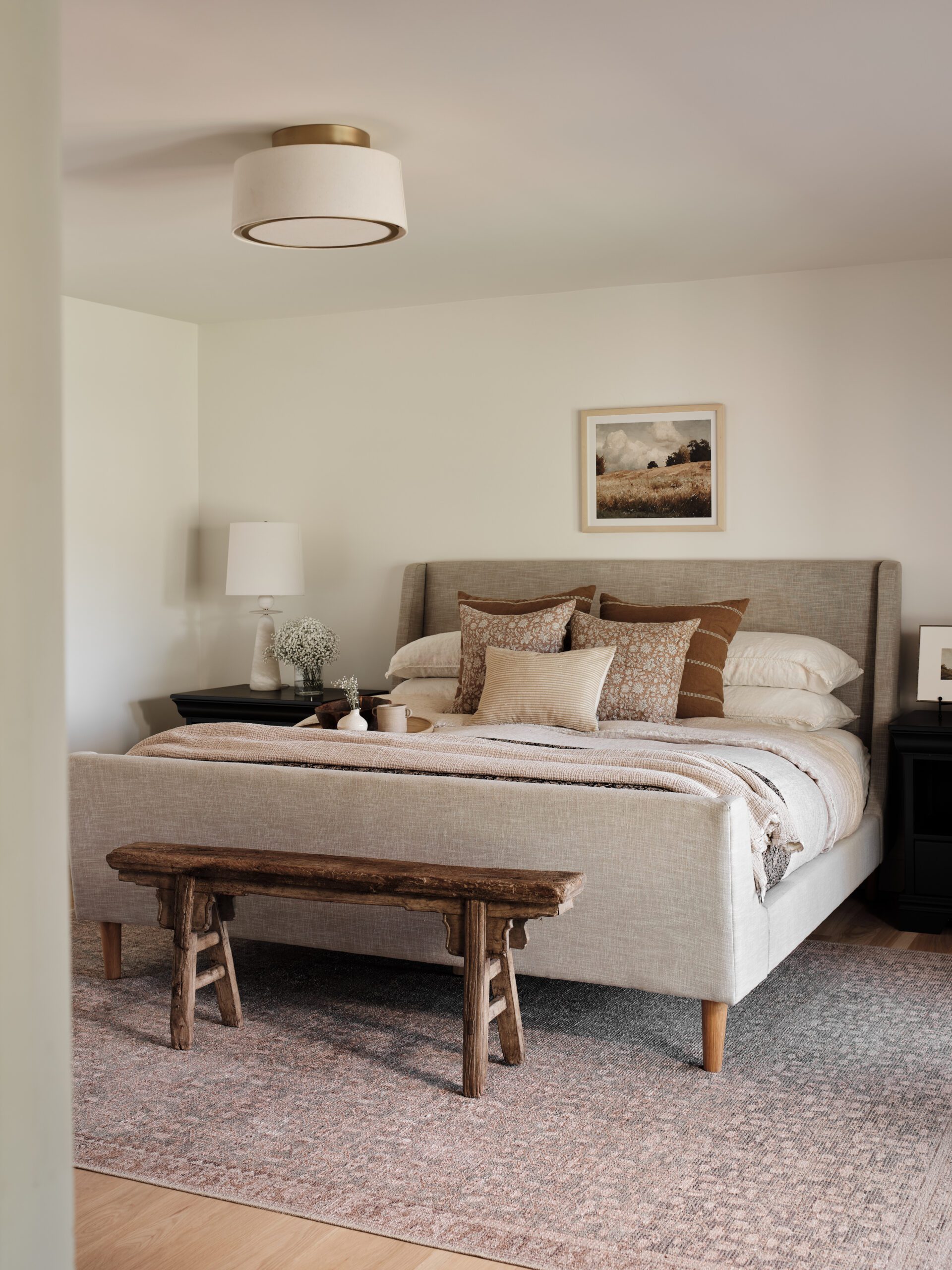 Fabric Bed with Neutral Tones