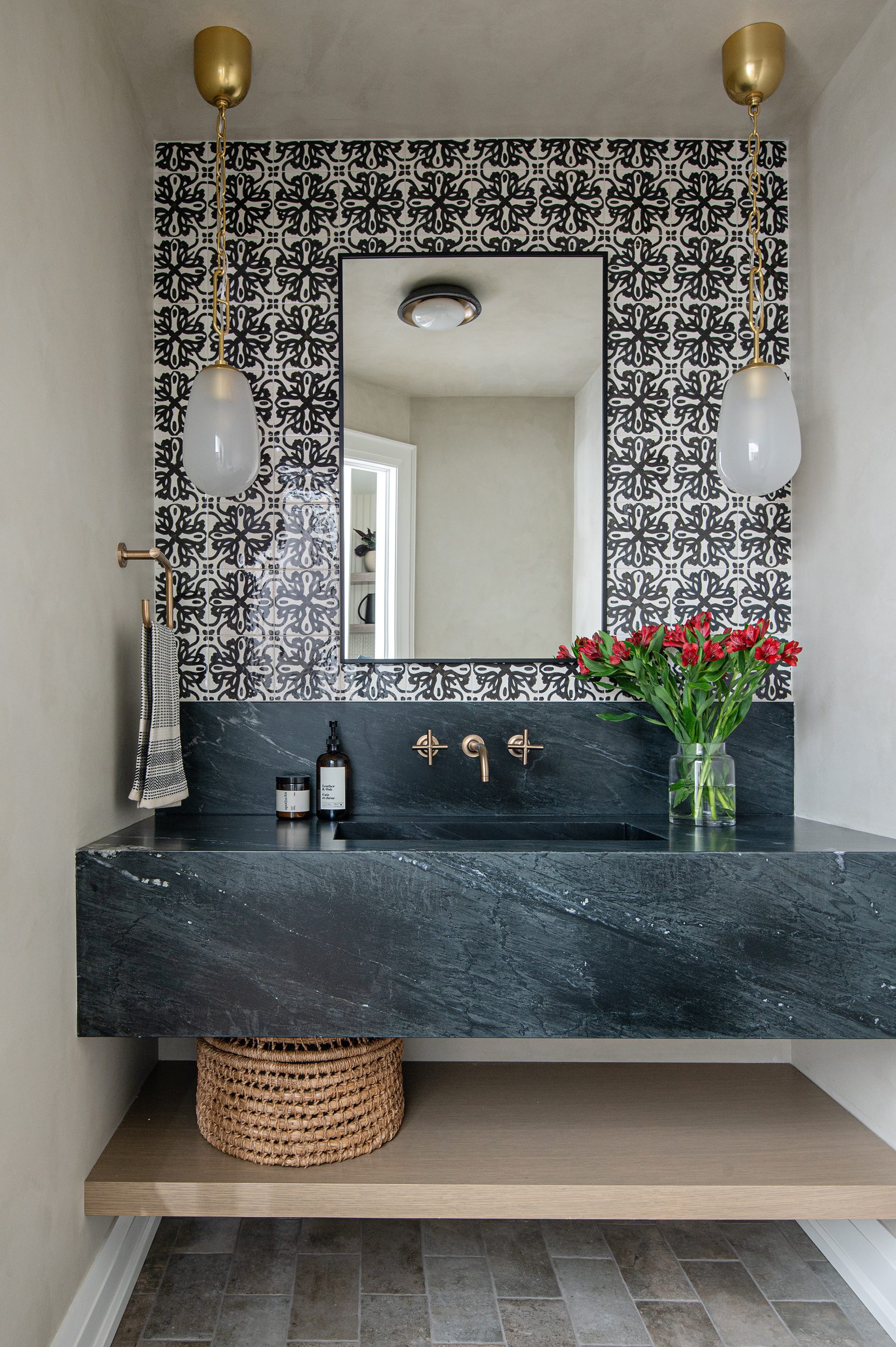 Powder Room with Double Hanging Sconces