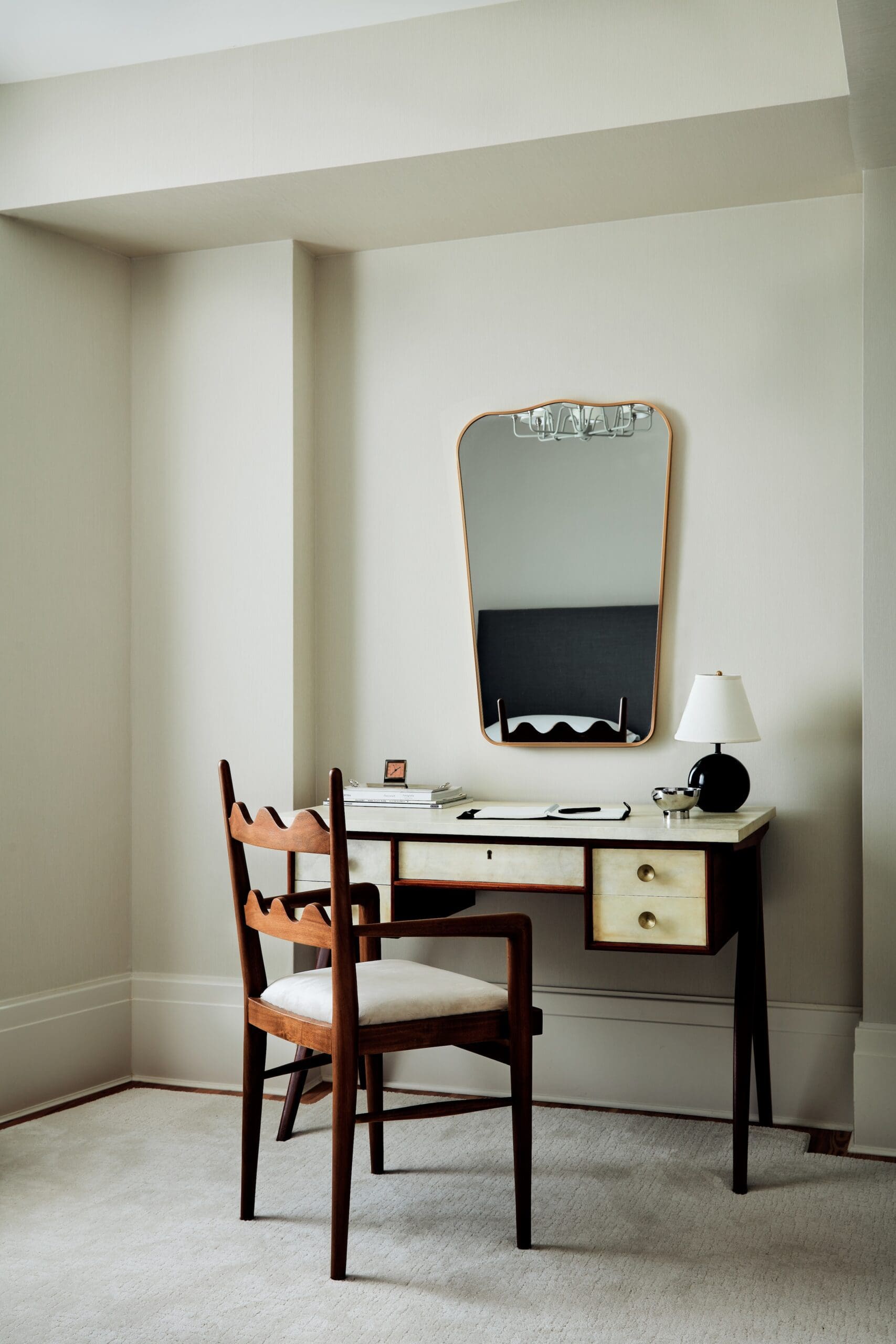 Scalloped chair details in a Brooklyn apartment designed by Julia Baum