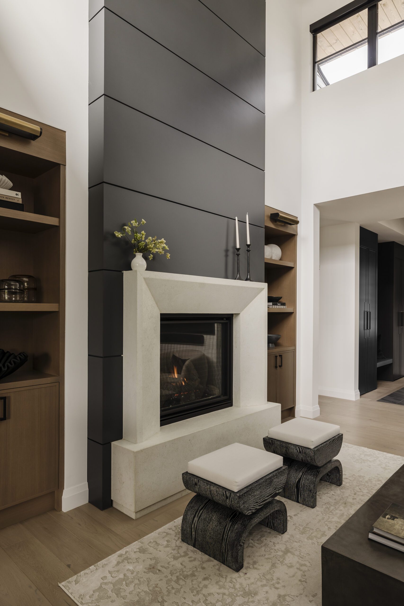 White Fireplace with Black Backing