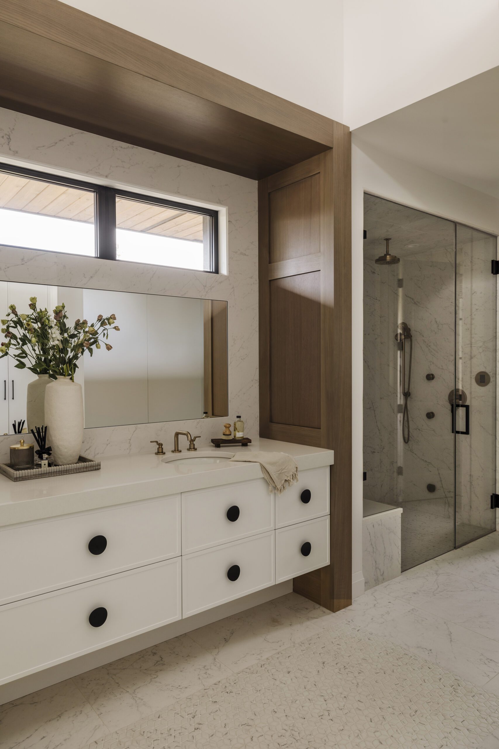 Mirror and Standing Shower