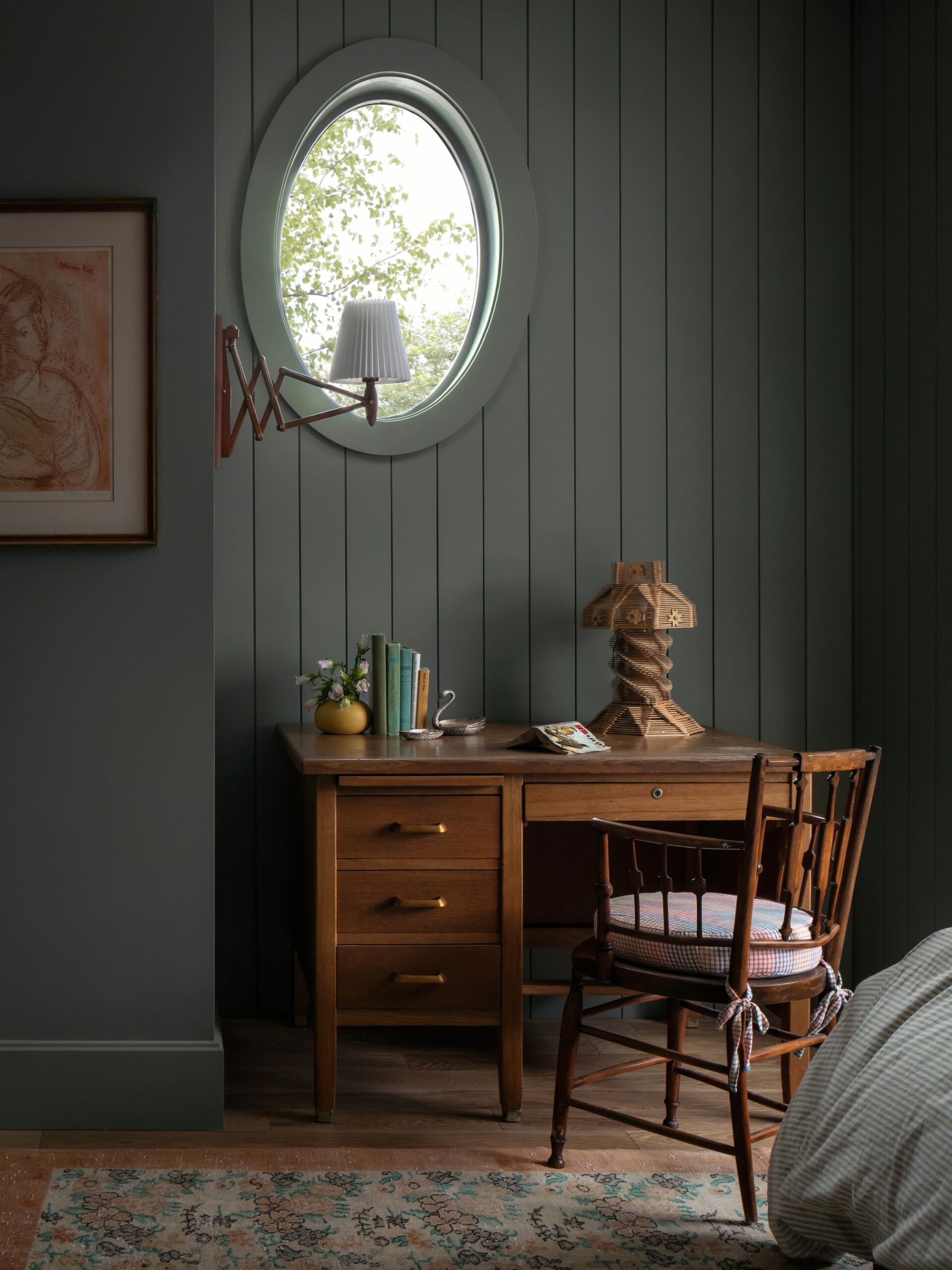 Wooden Desk and Paneled Walls