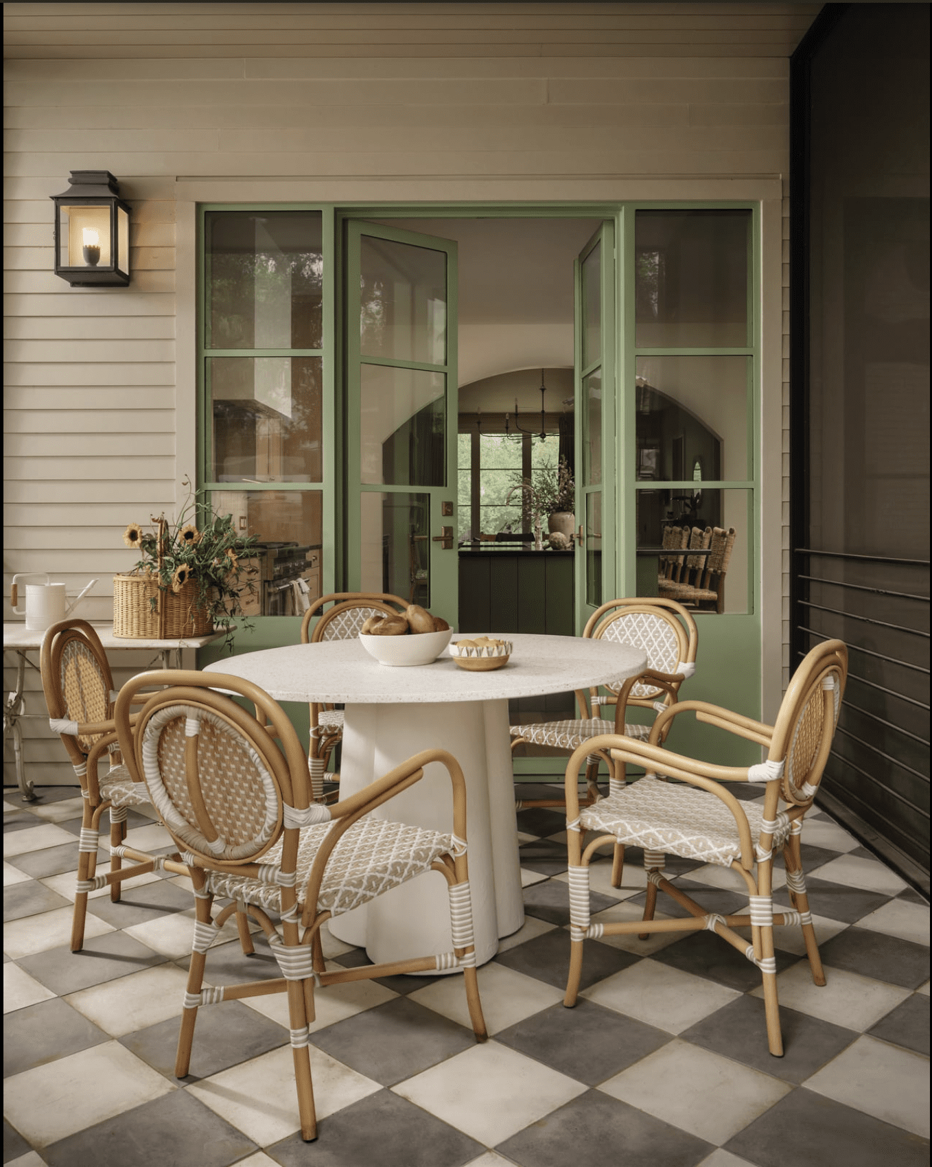 Indoor/Outdoor Seating with checkered tile