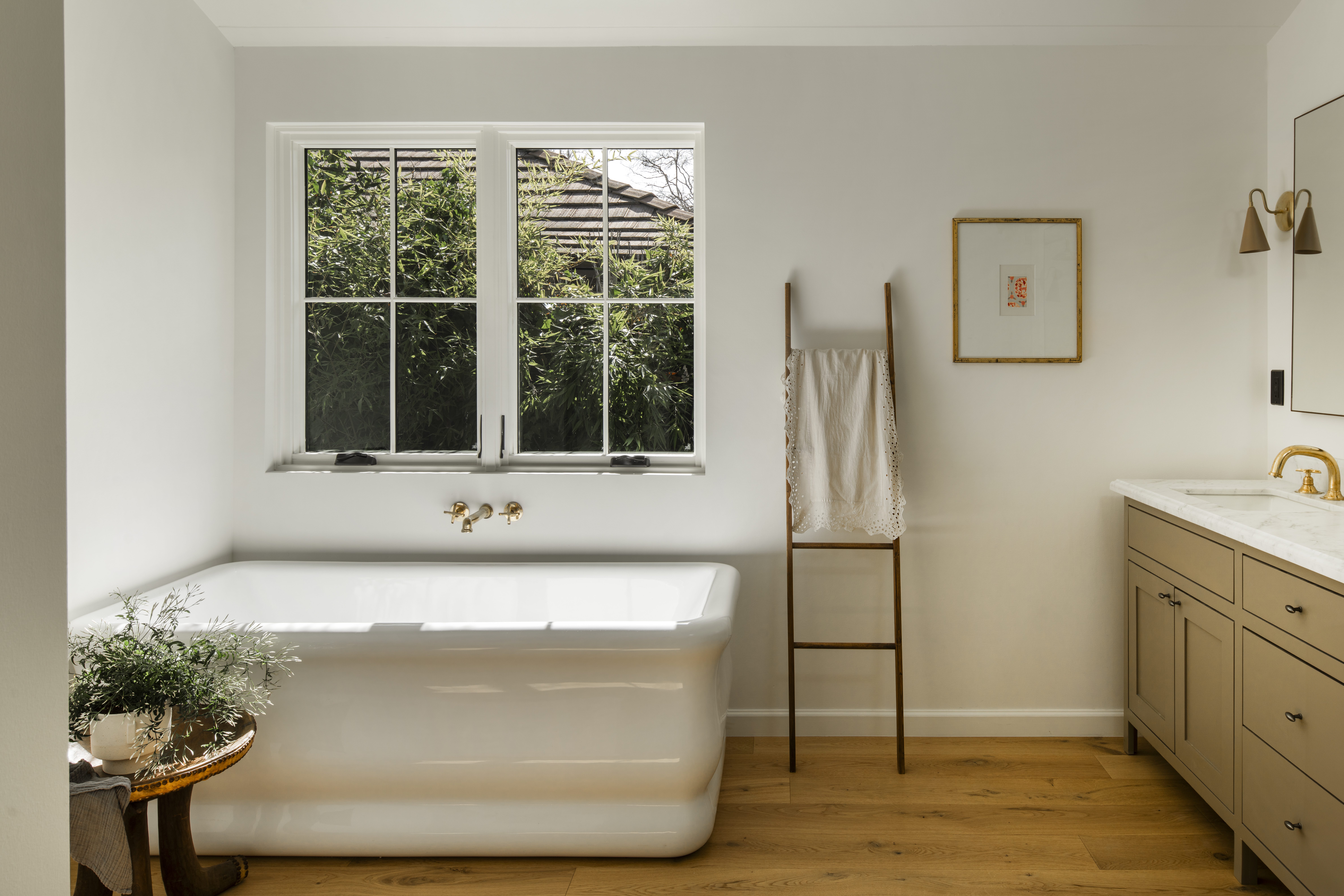 White bathroom with soaking rub