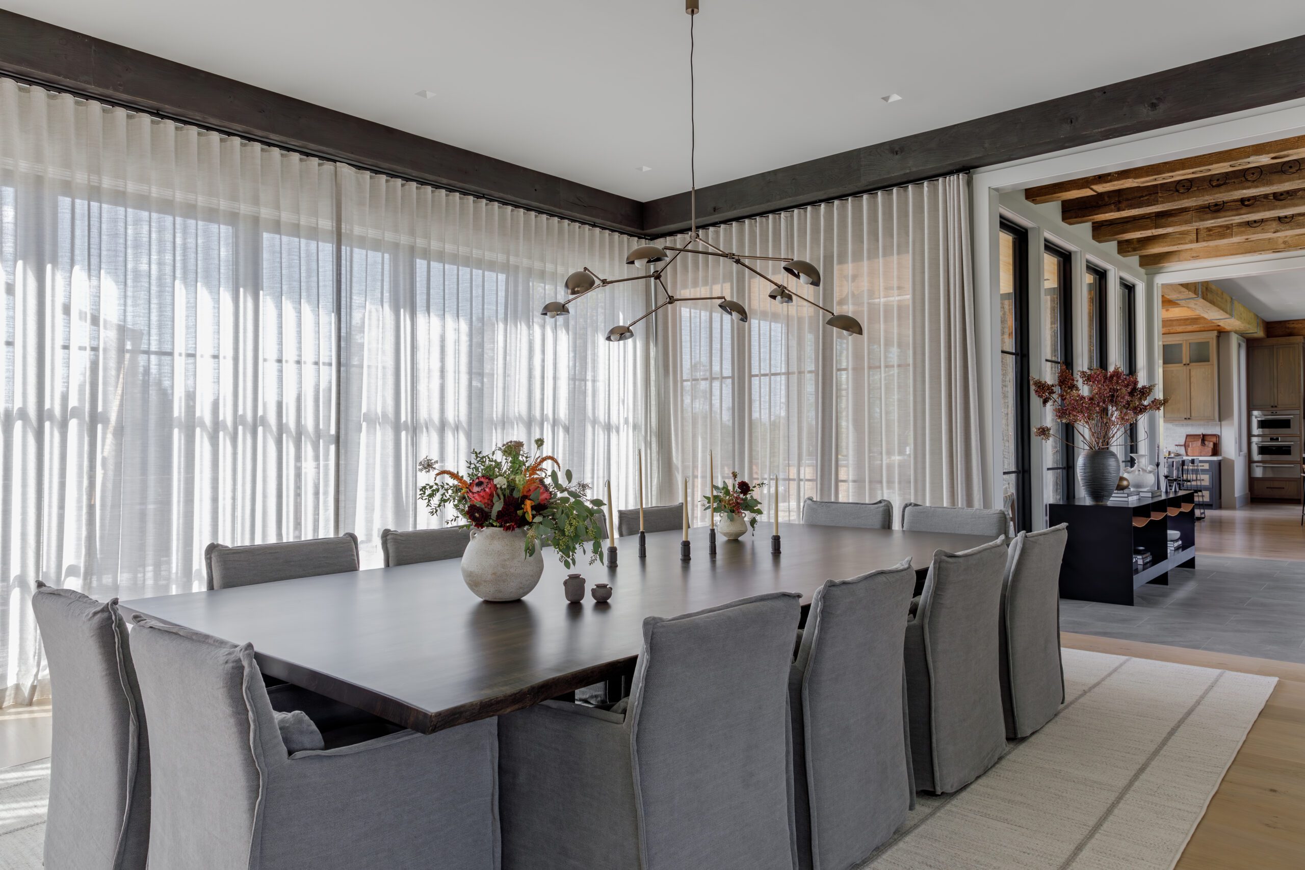 Organic White Dining Room Tall Windows