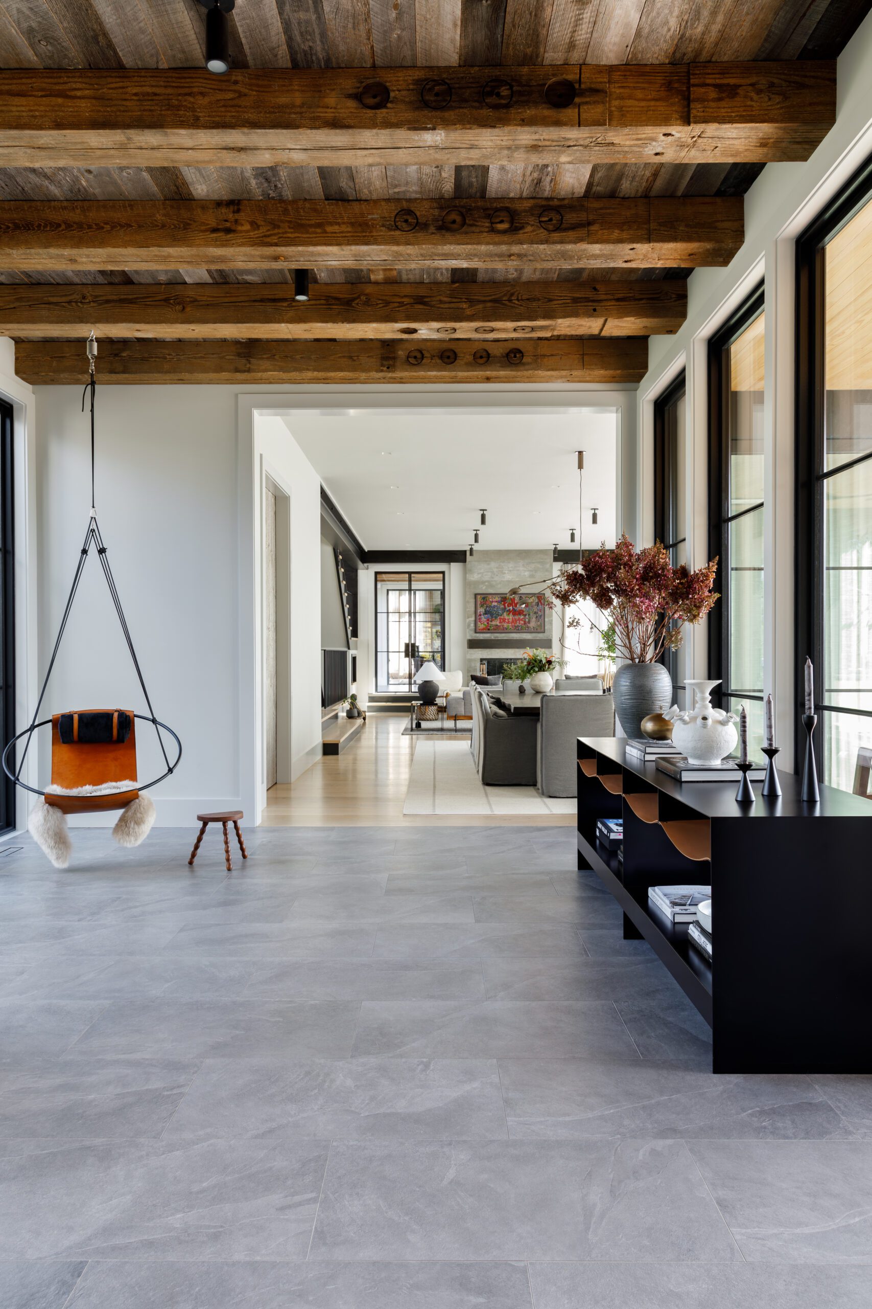 Concrete Floor Wood Plank Ceiling Modern Home Design