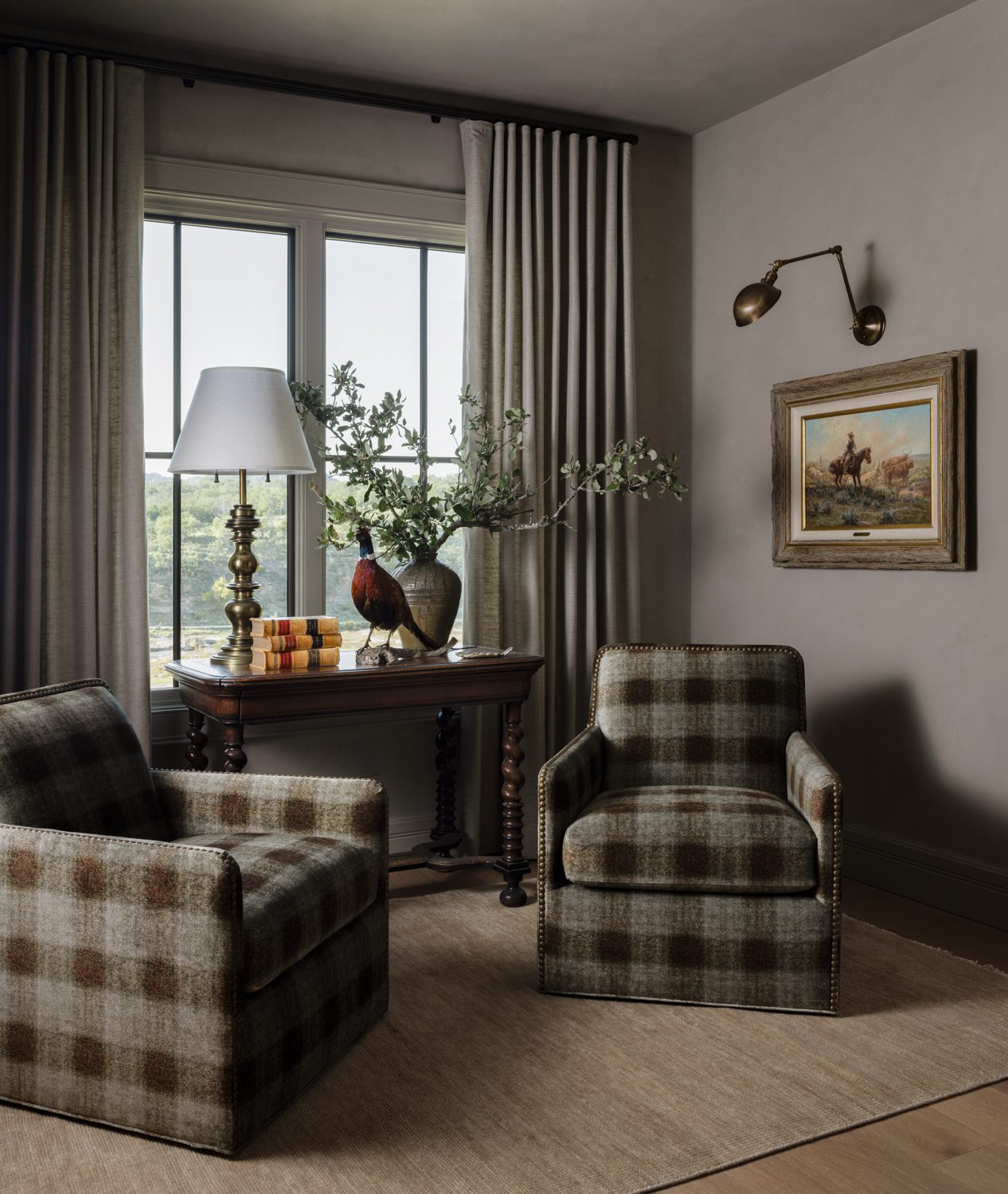 Reading Corner with Plaid Green Chairs