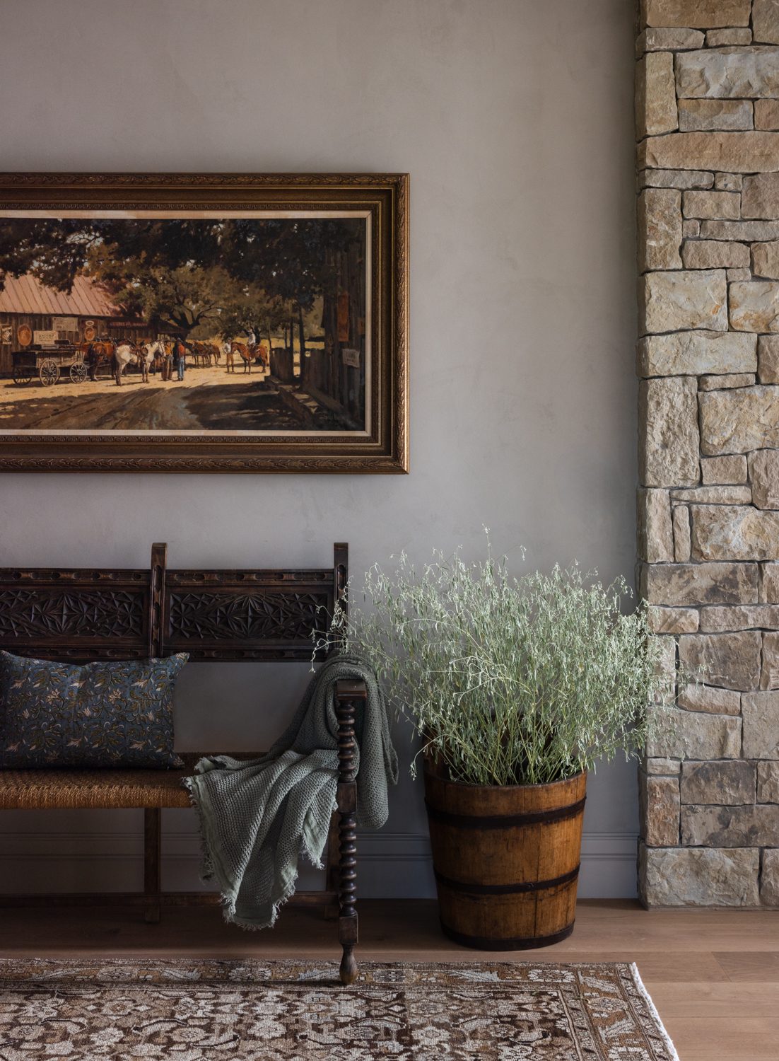 Sitting Bench and Stone Wall