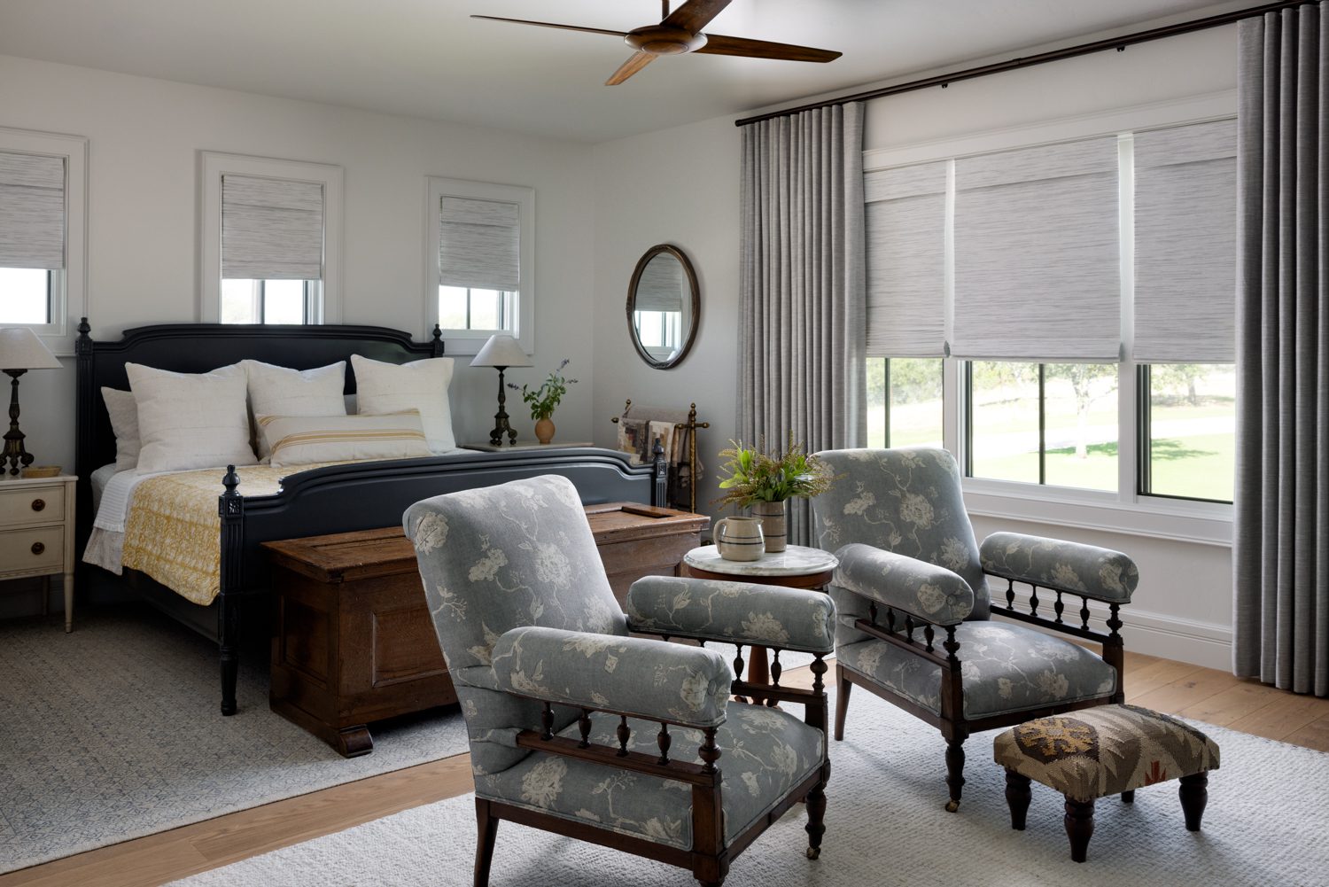 Bedroom with Blue Sitting Chairs