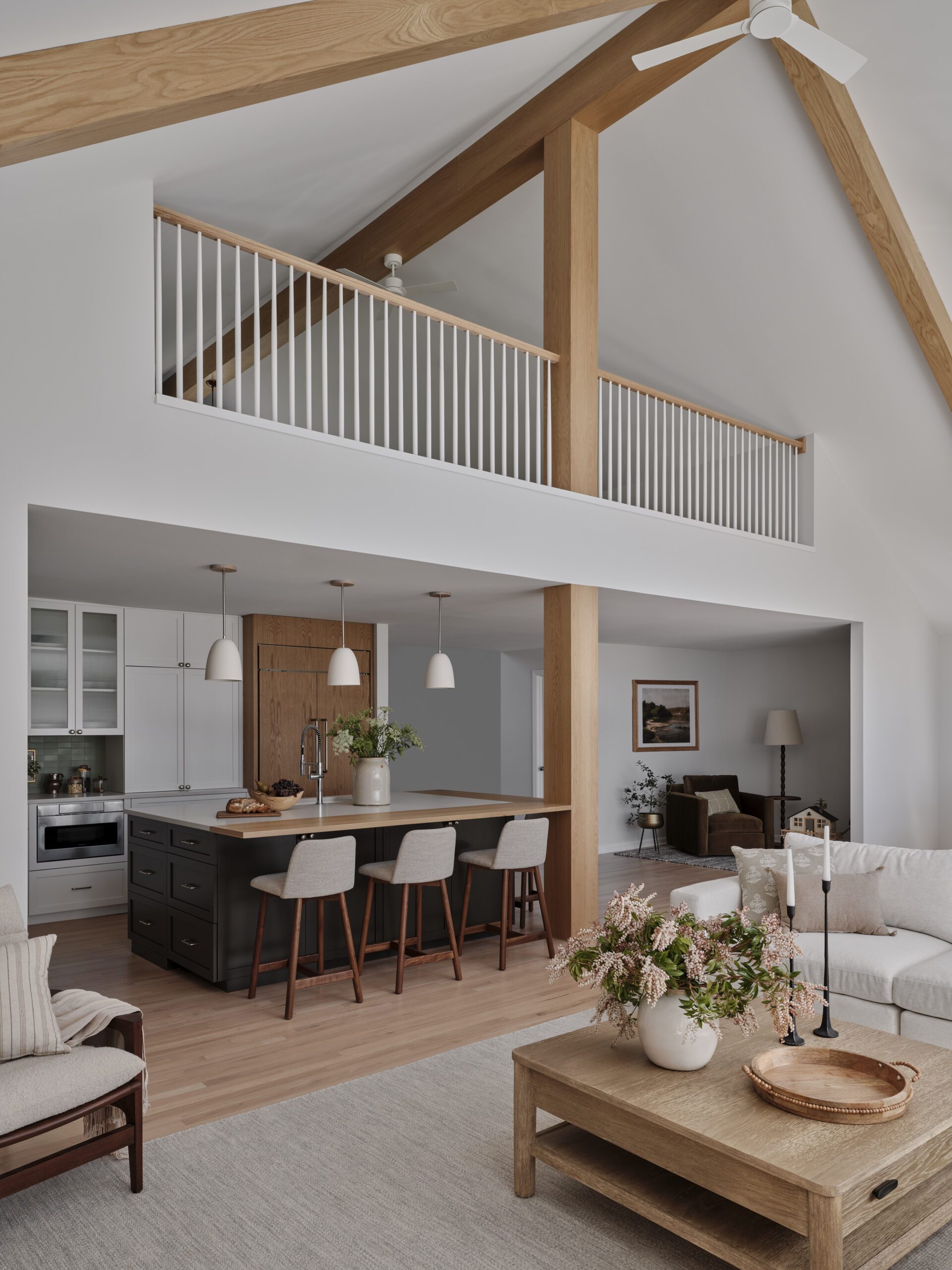 Open two story home with kitchen and family room connected