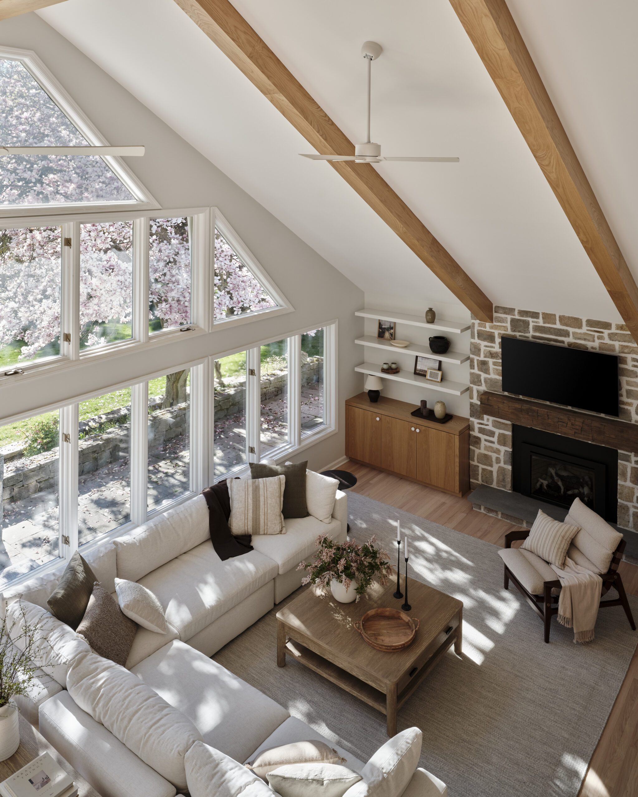 View from mezzanine above living room