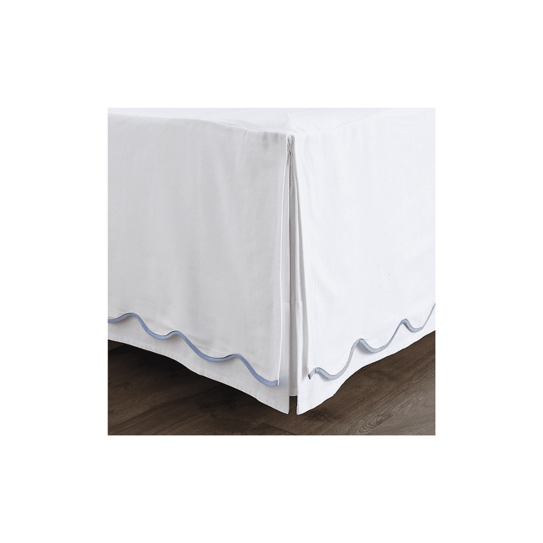 Scalloped white and blue bedskirt