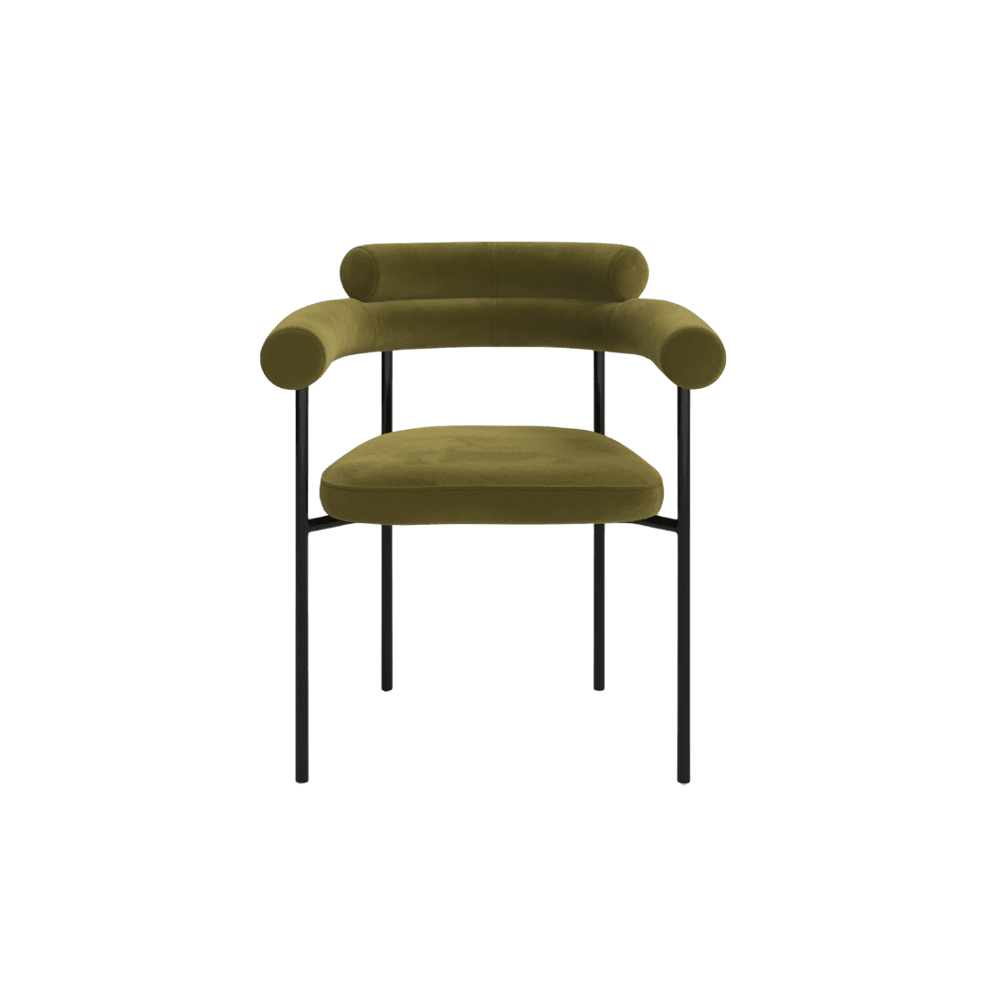 Olive green dining chair with upholstered seating