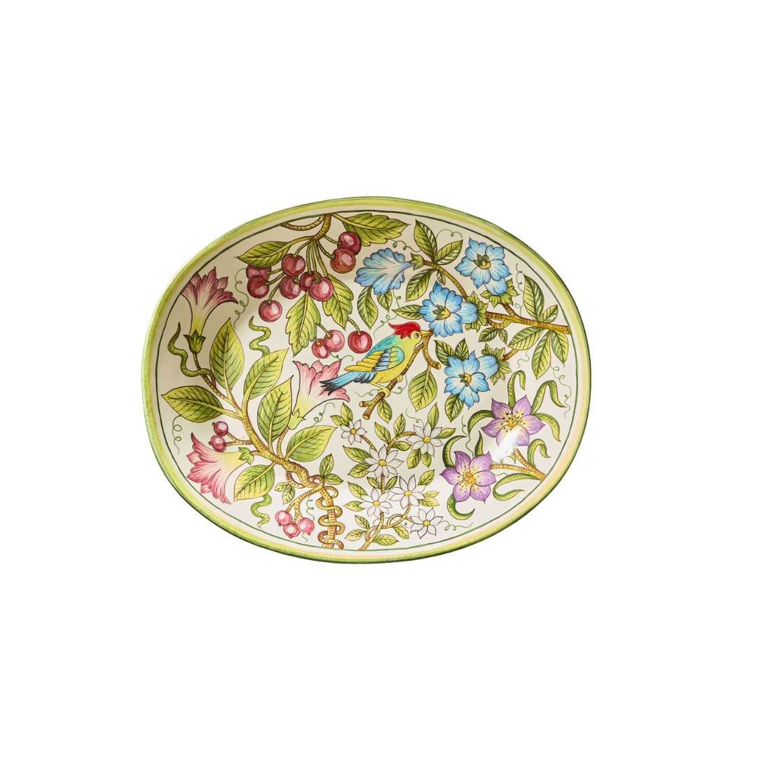 Green and blue painted botanical plate