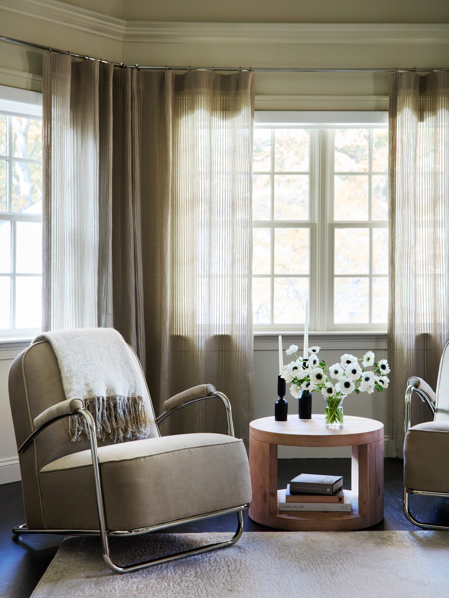 Primary bedroom details with textured drapery