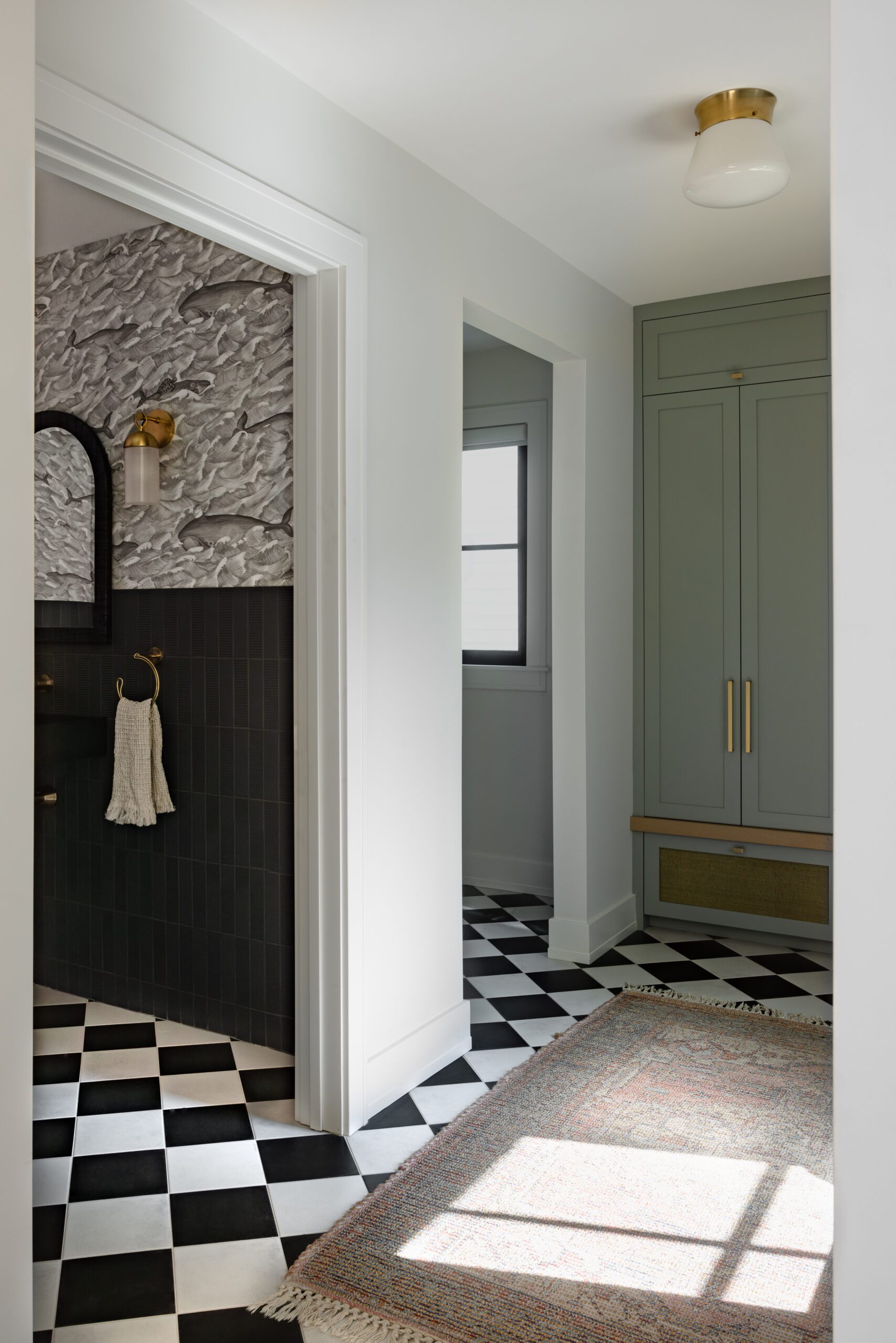 Mudroom checkerboard tile inspiration