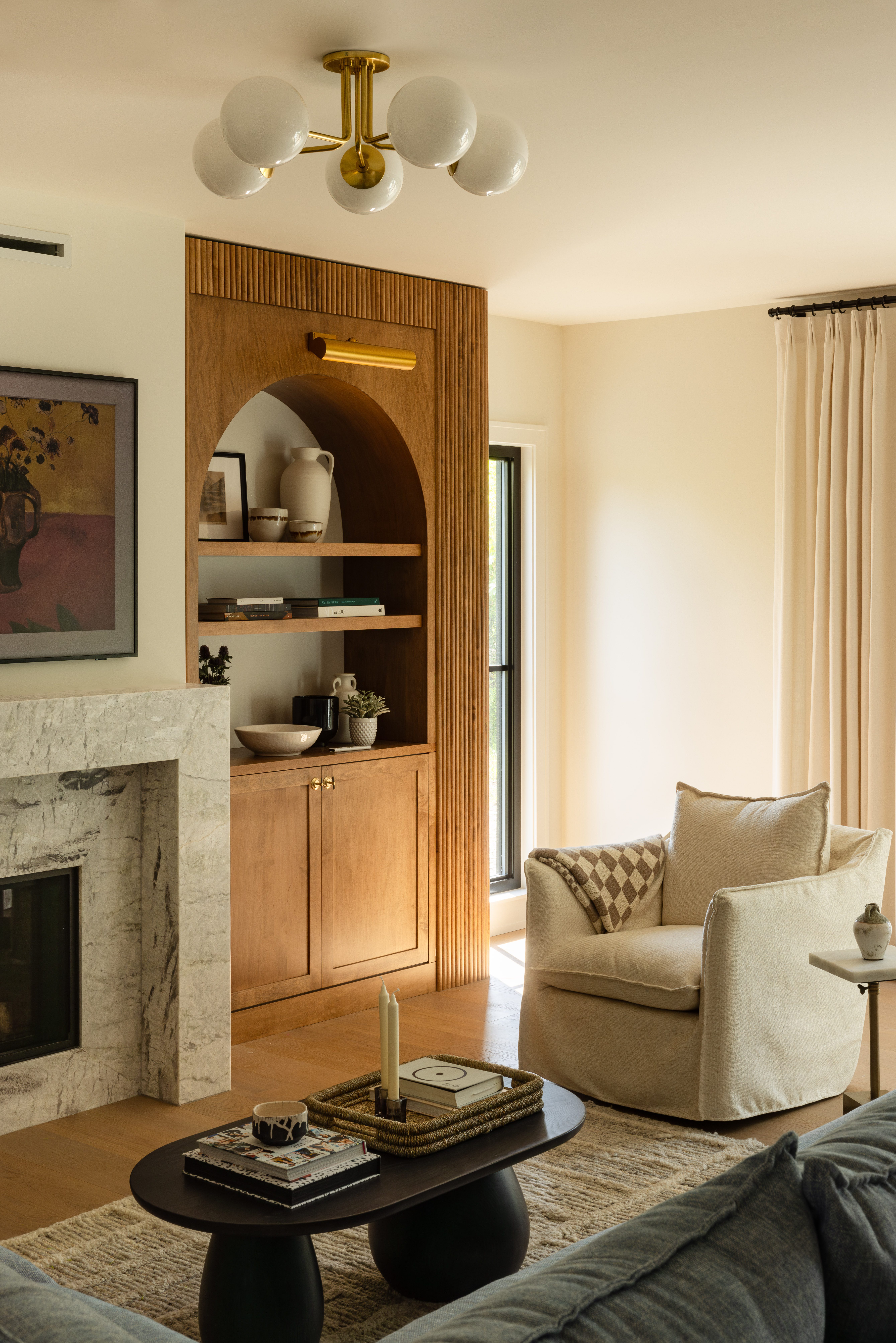 Custom shelves living room design