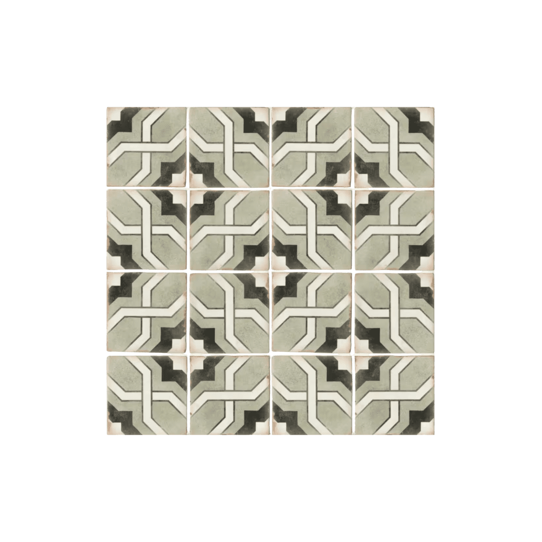 Patterned green black beige tile