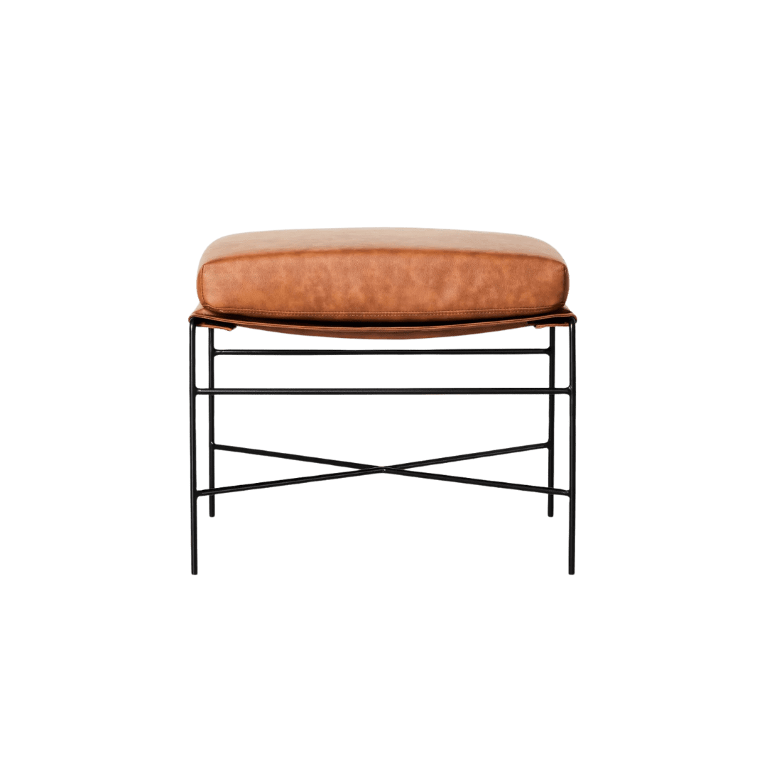 Faux leather ottoman with metal base
