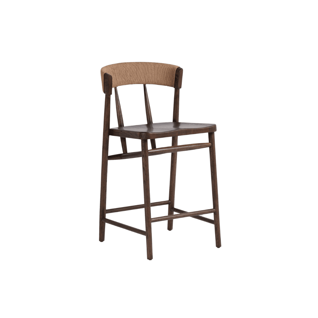 Wooden counter stool with rattan back