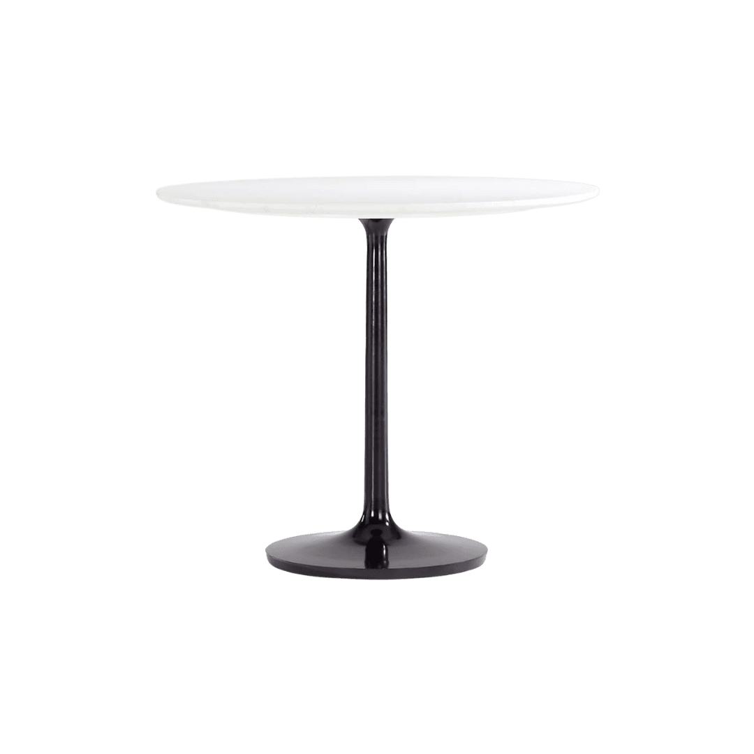 White pedestal table with black base