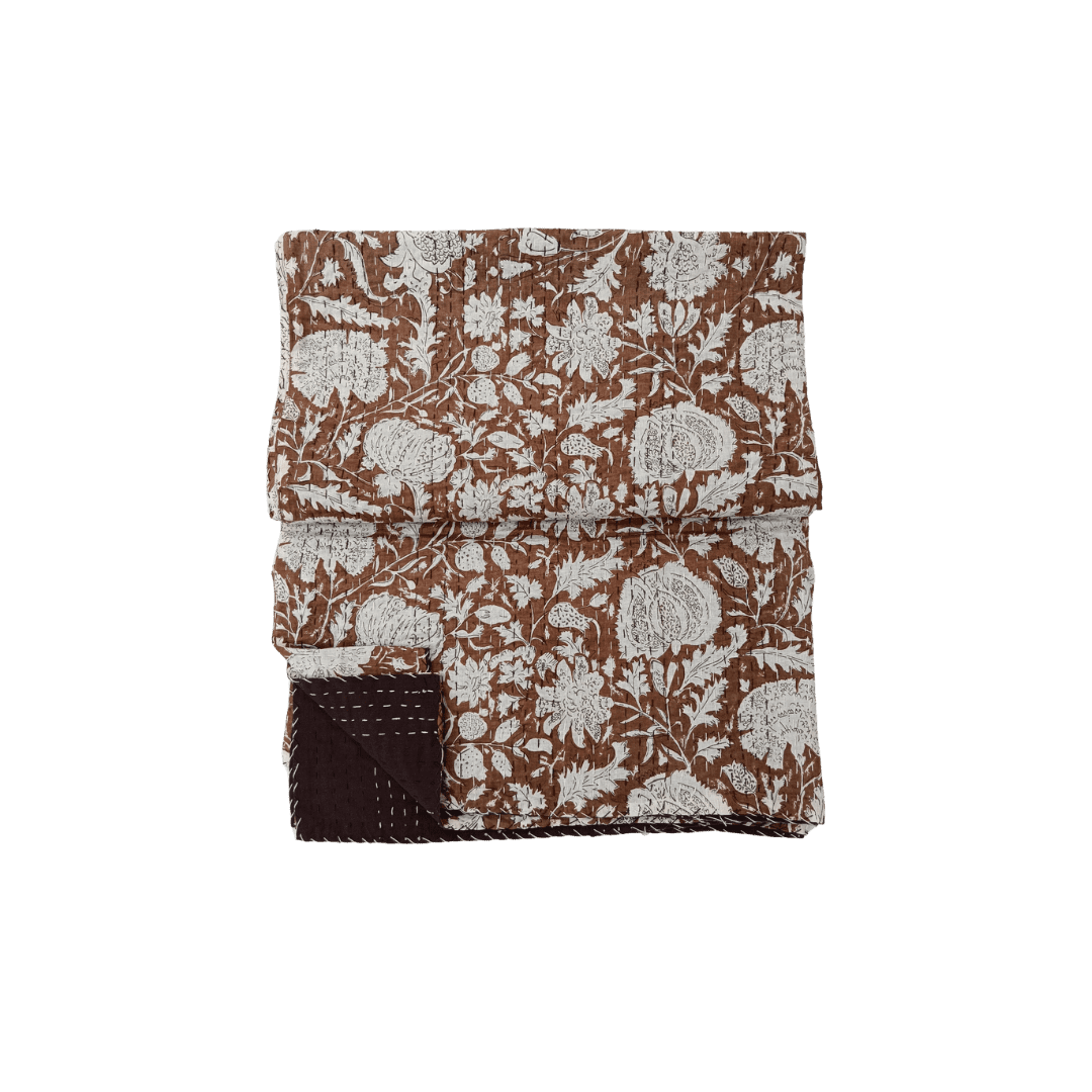 Hand block printed brown and cream quilt