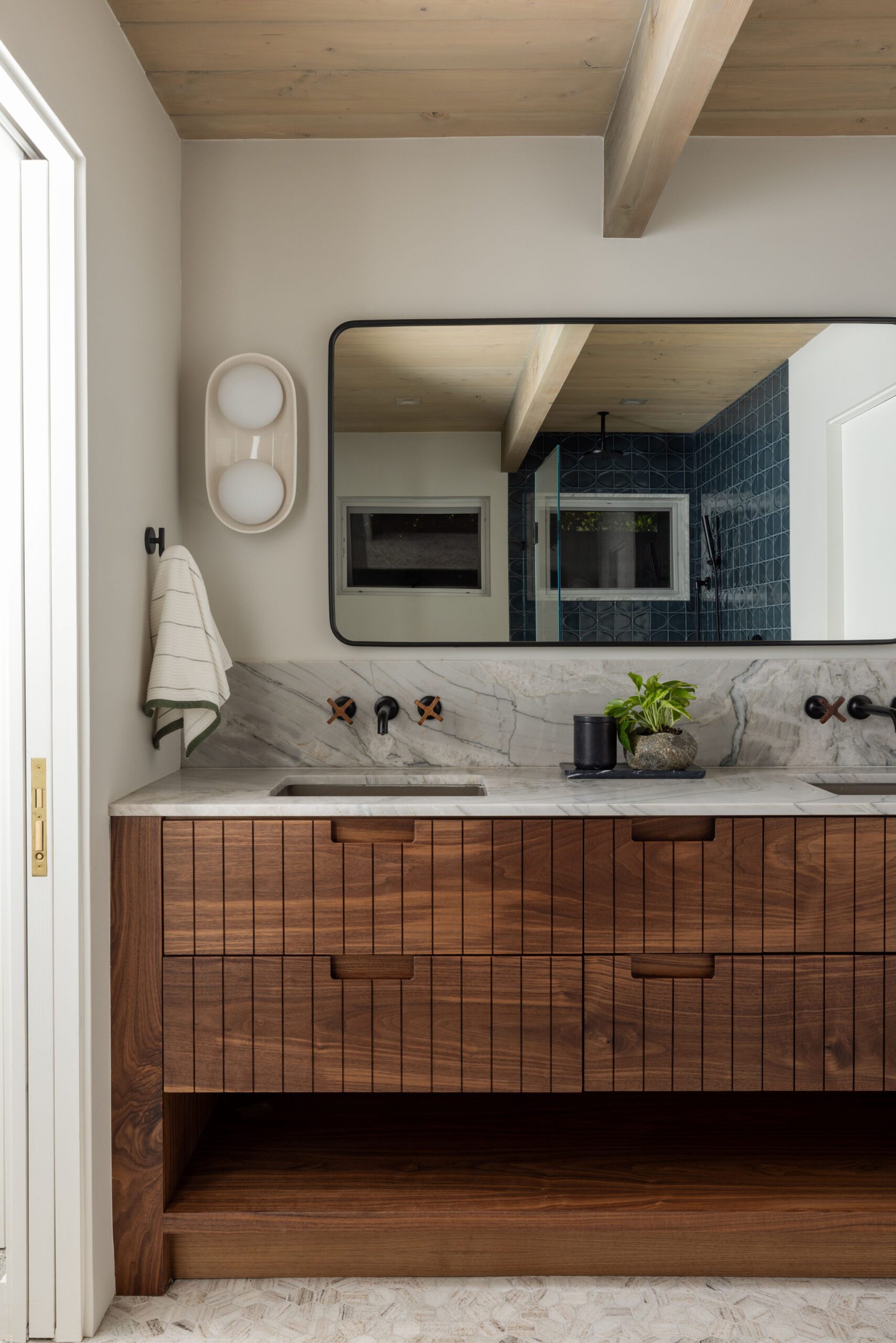 Primary Bathroom with Wooden Vanity