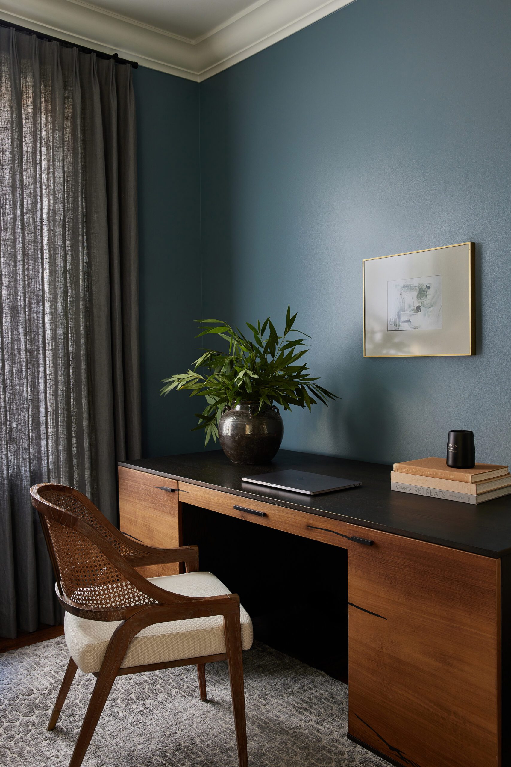 Navy blue walls moody office