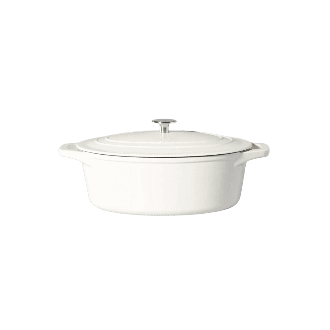 White cast iron pan for kitchen