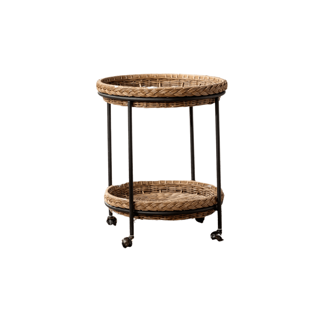 Rattan circular bar cart
