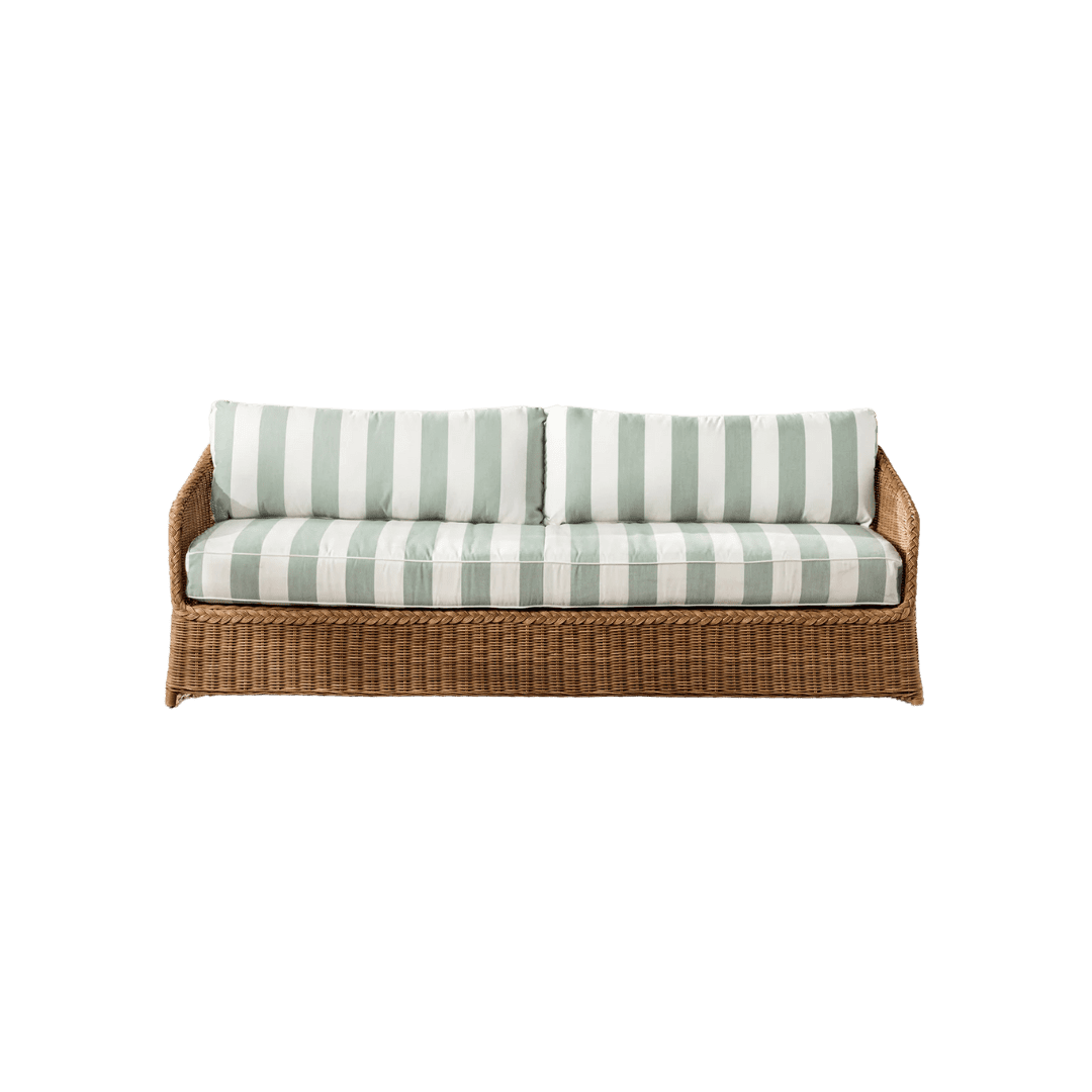 Striped sage and white outdoor sofa