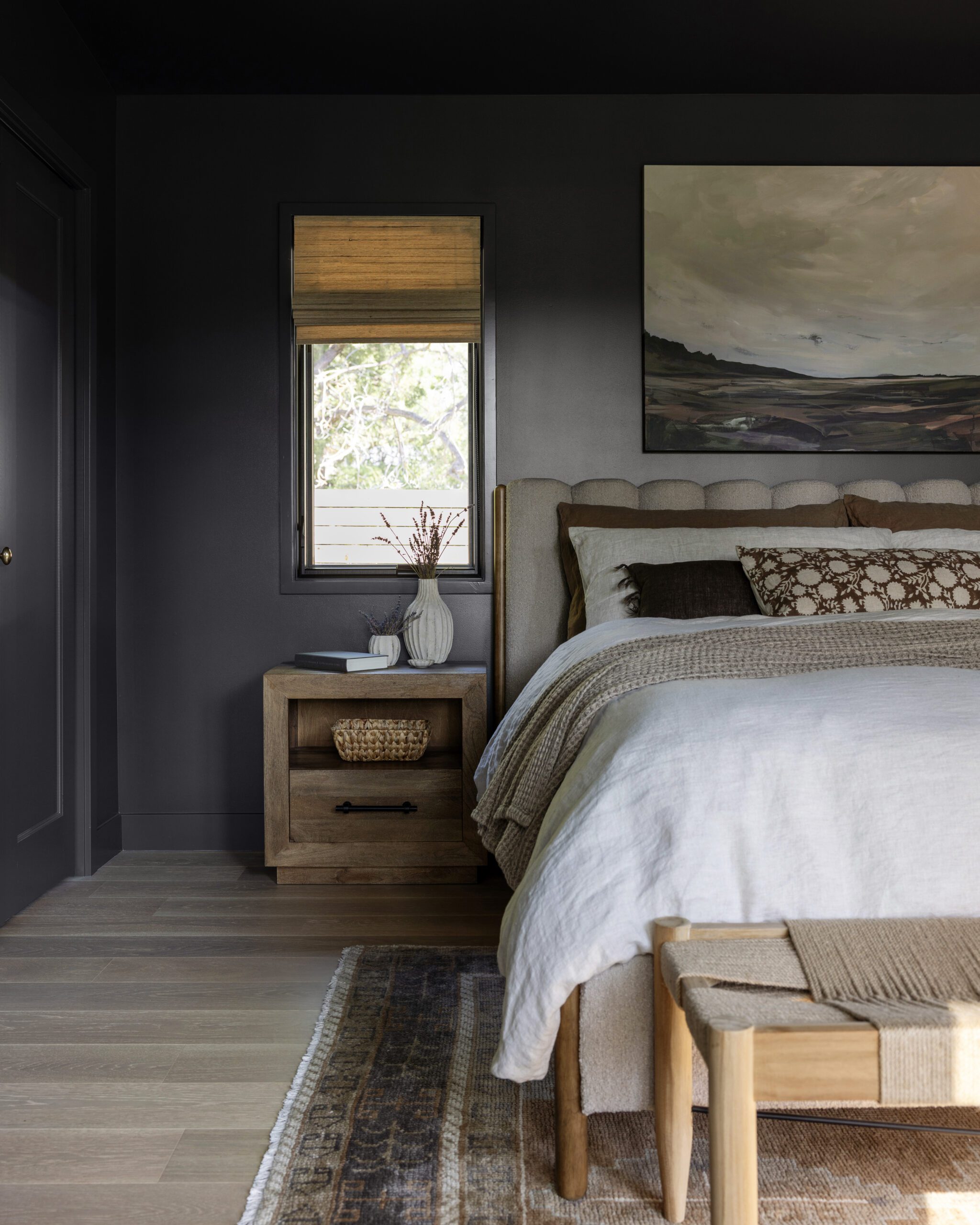 Dark Grey Walled Bedroom