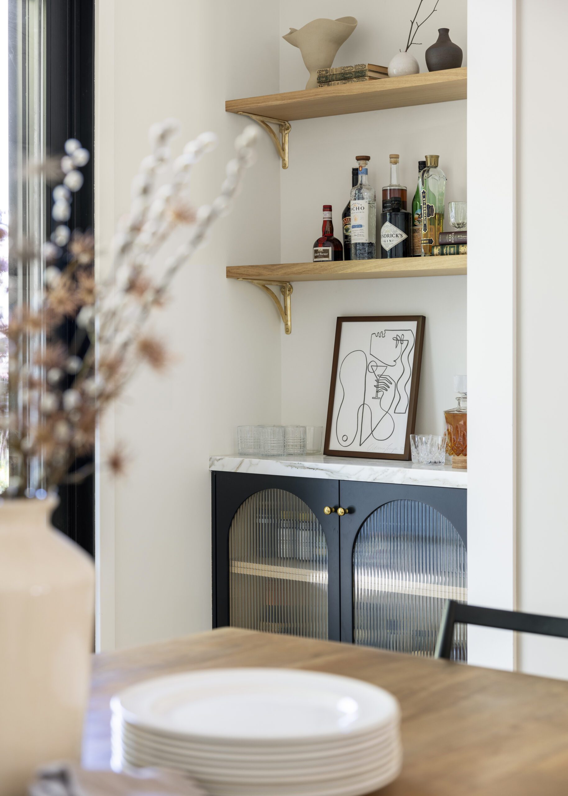 Built-In Bar with Custom Windowed Cabinets