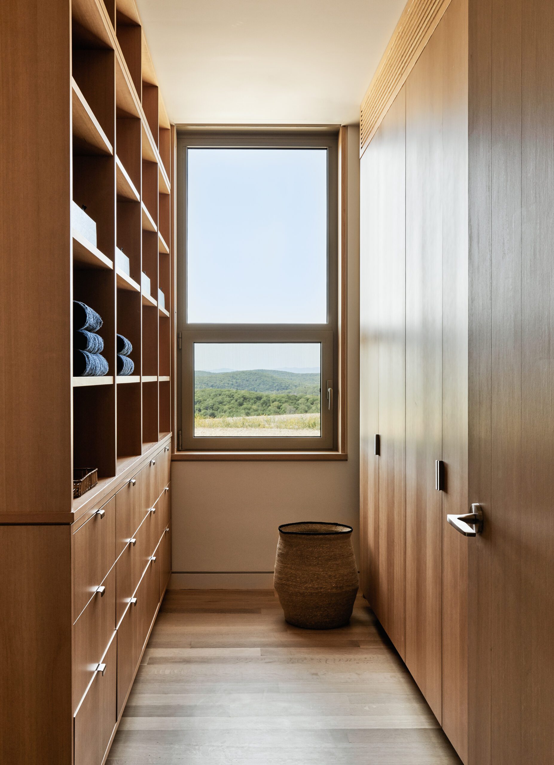 Midcentury closet design wooden cabinetry