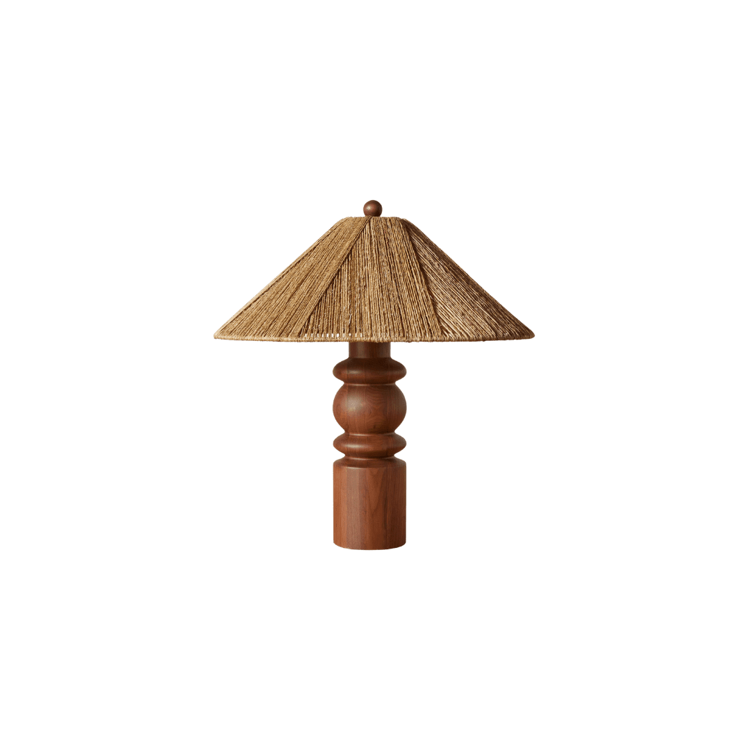 rattan table lamp with wooden base