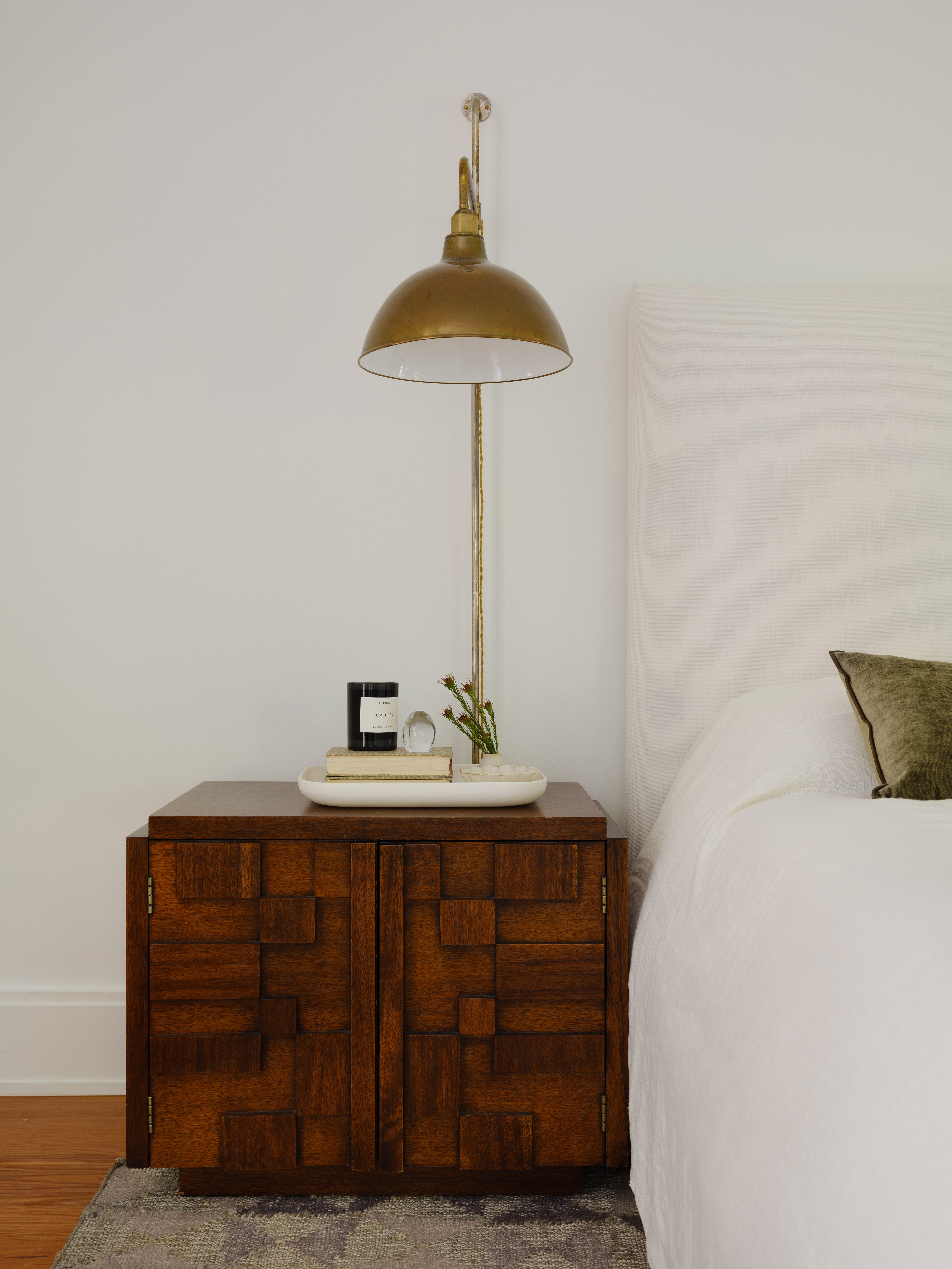 Bedroom nightstand with modern lamp
