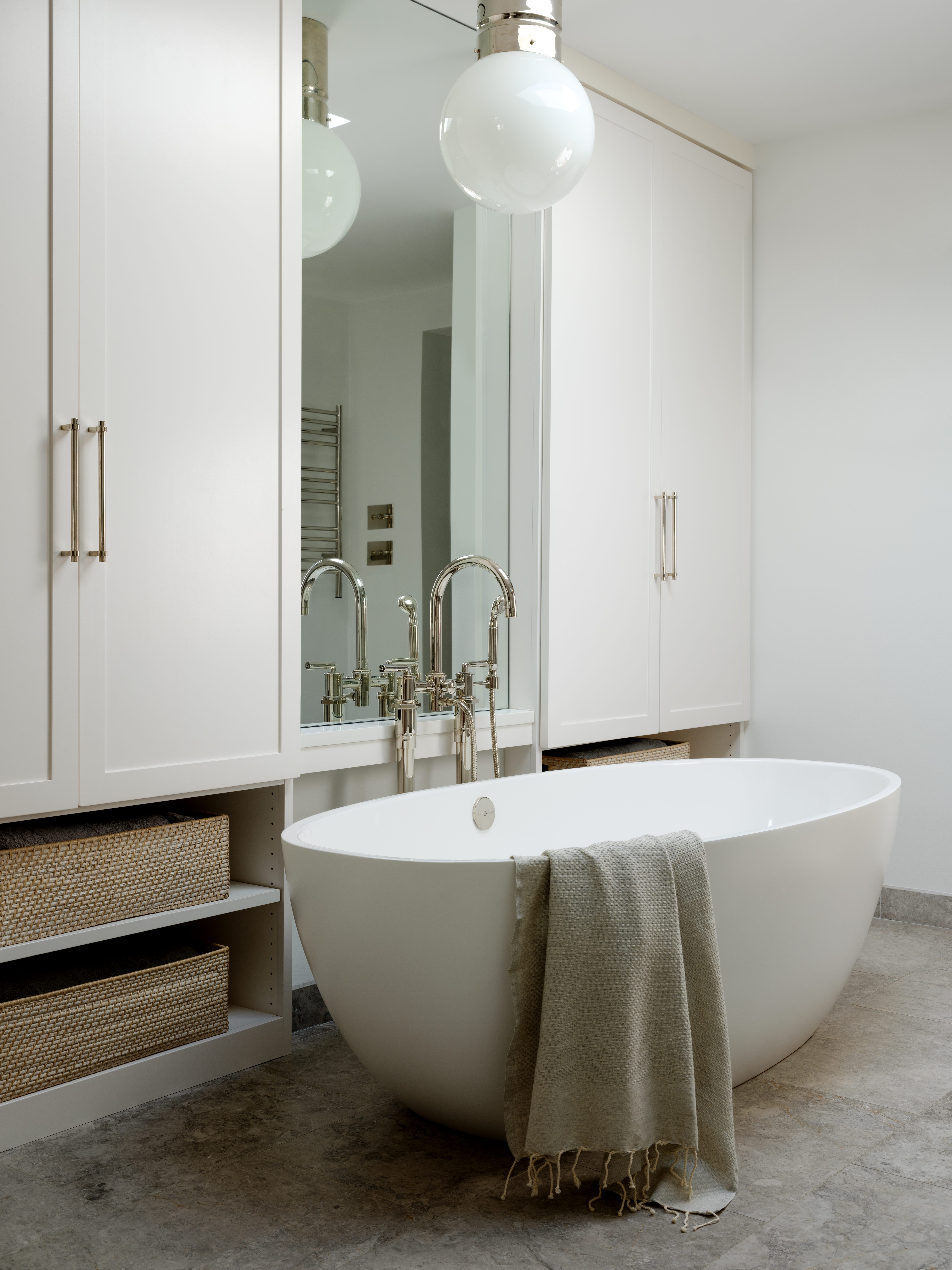 White bathroom with freestanding tub