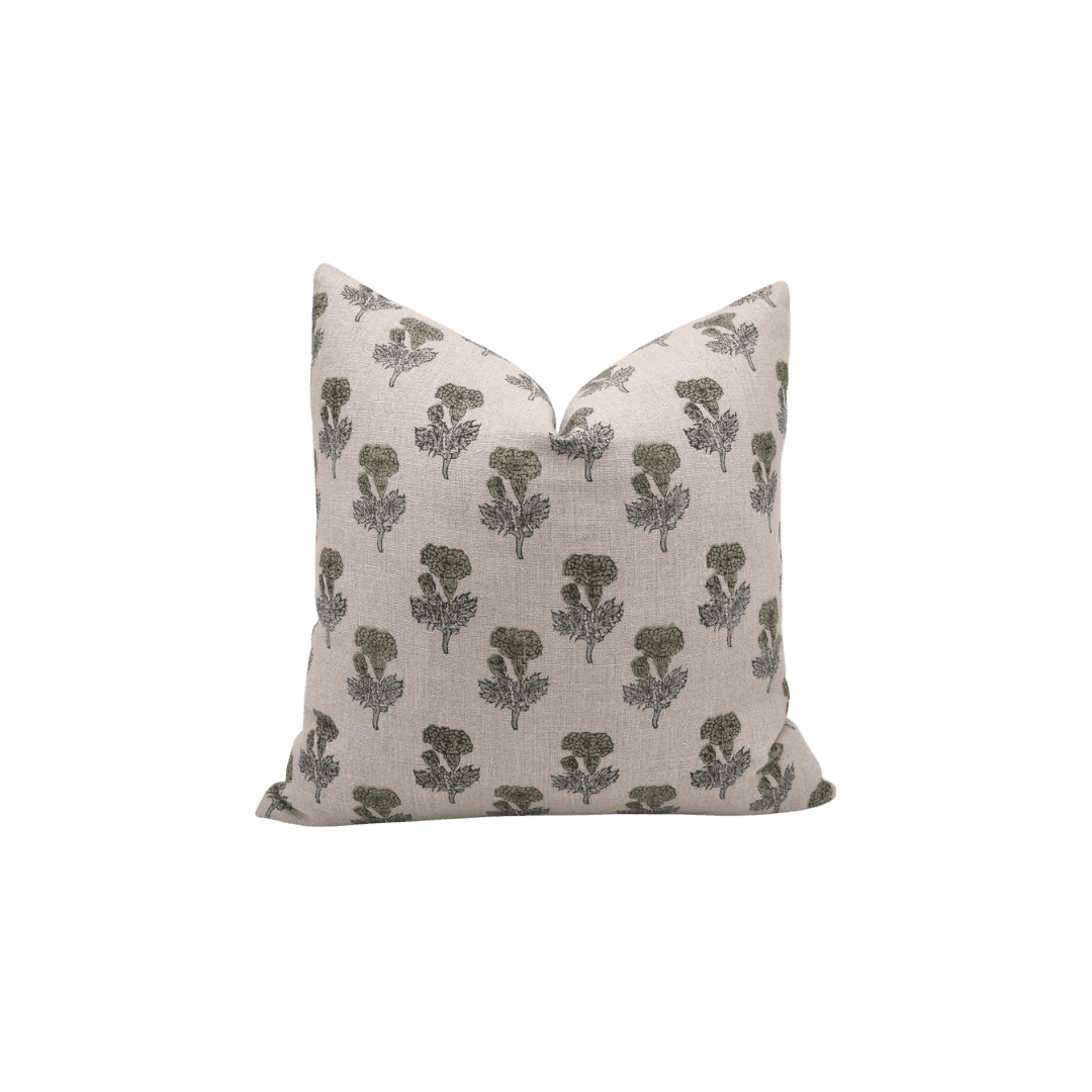 Block printed floral throw pillow