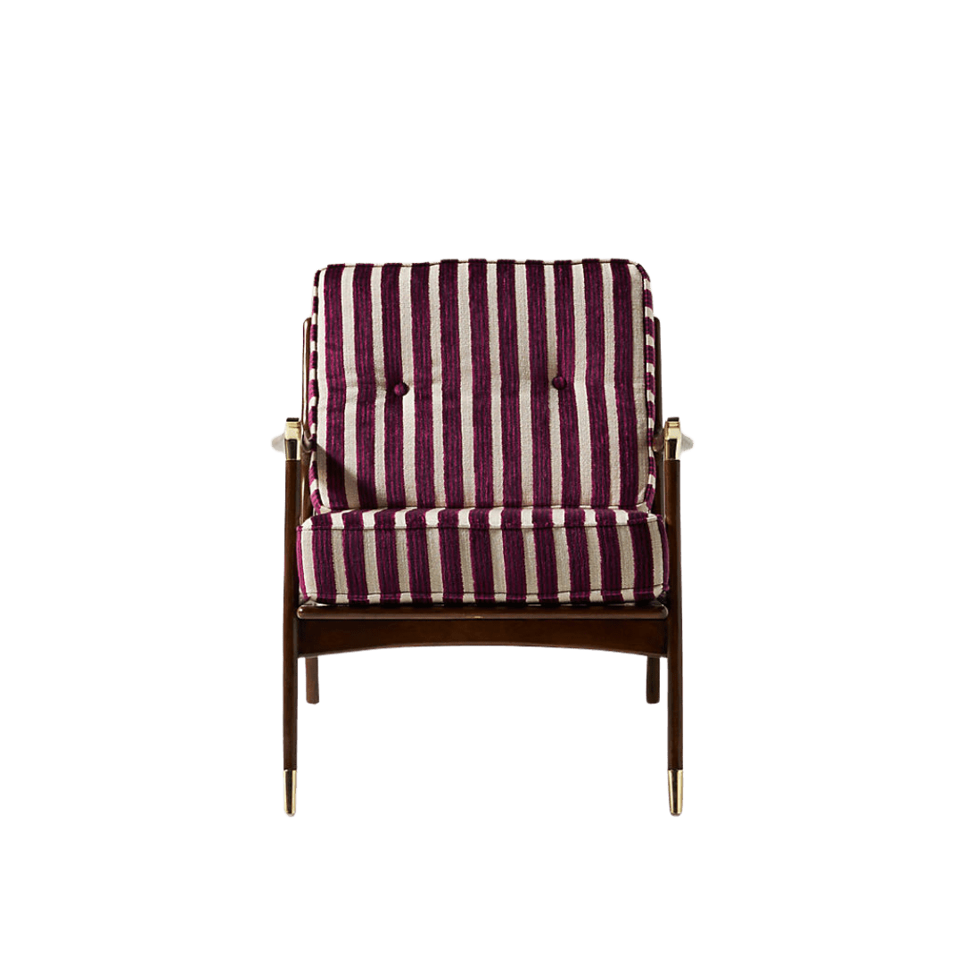 Maroon and pink striped velvet chair