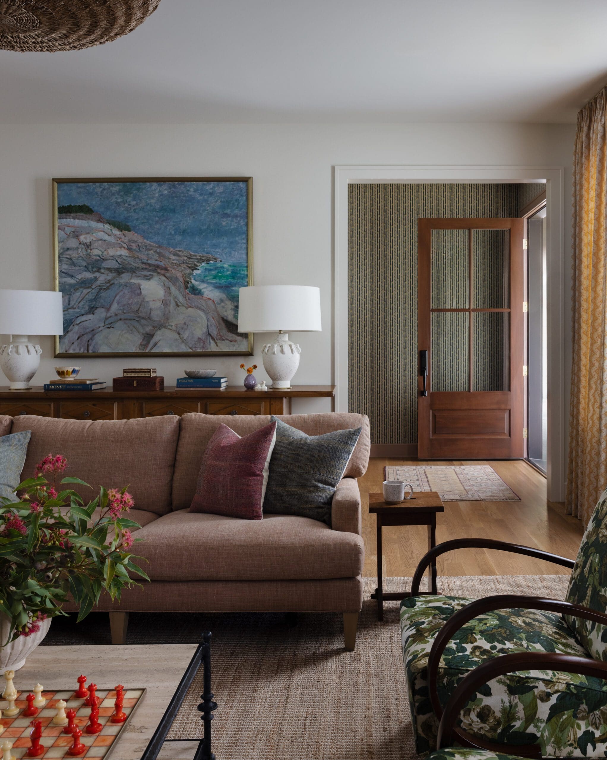 Living room details velvet sofa