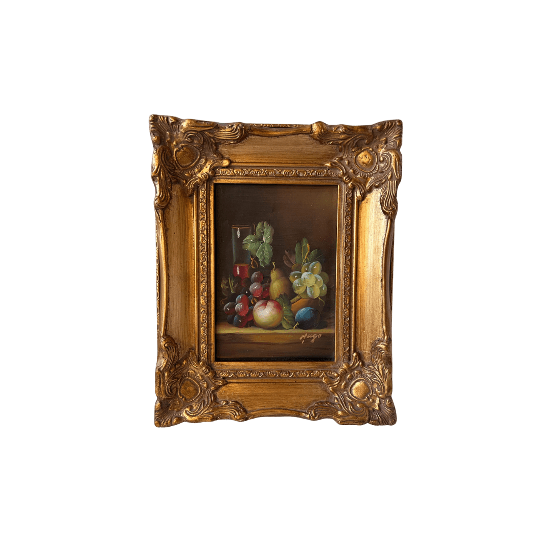 Vintage fruit oil painting in brass frame