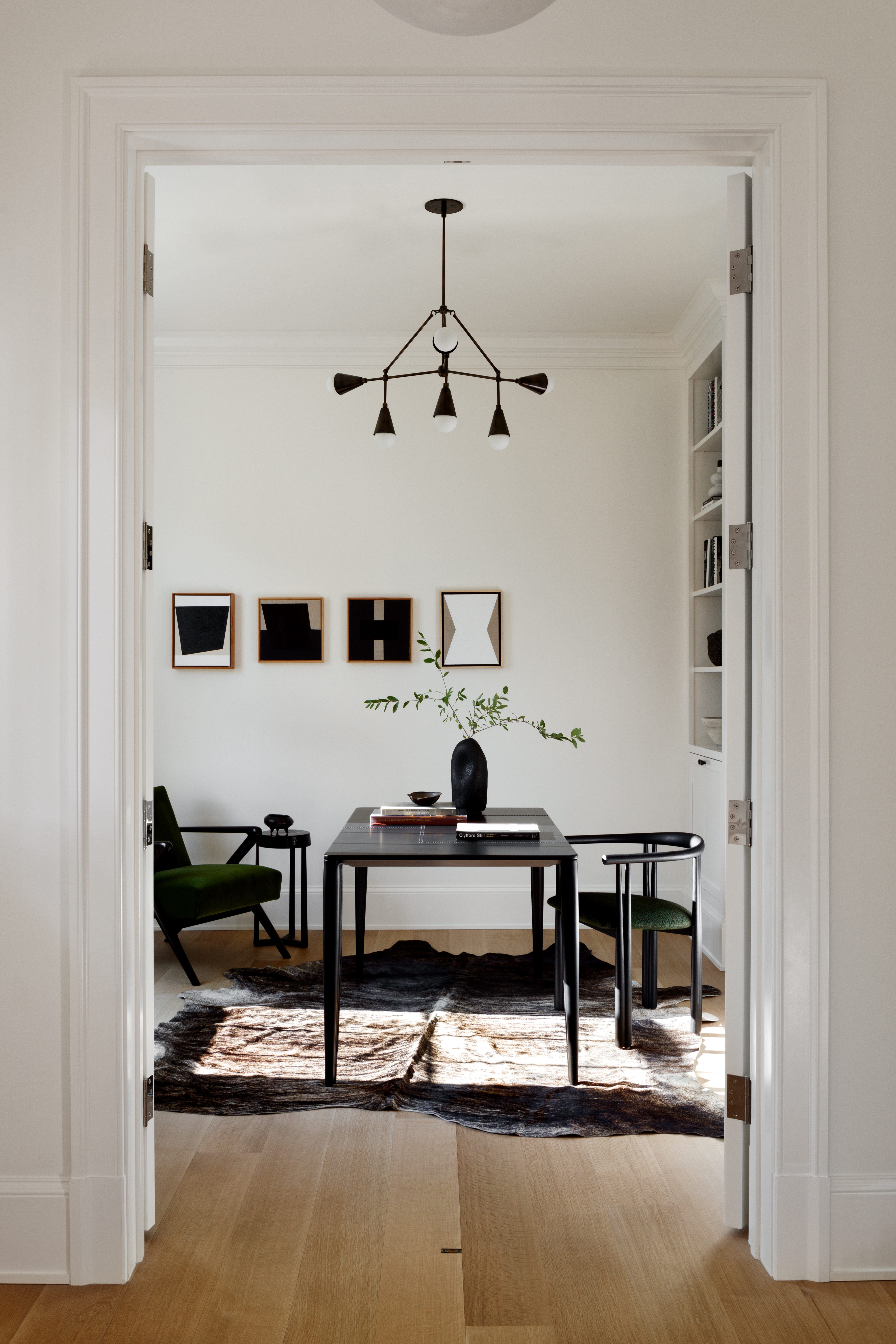 Office room with cowhide rug