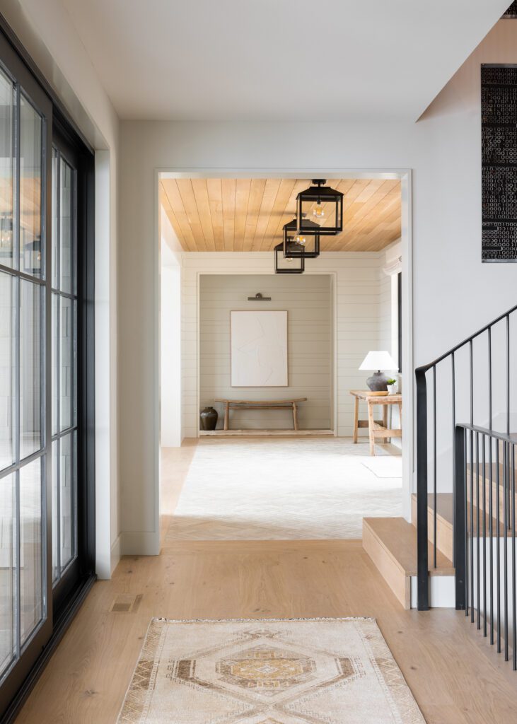 Hallway view modern interior design steel staircase