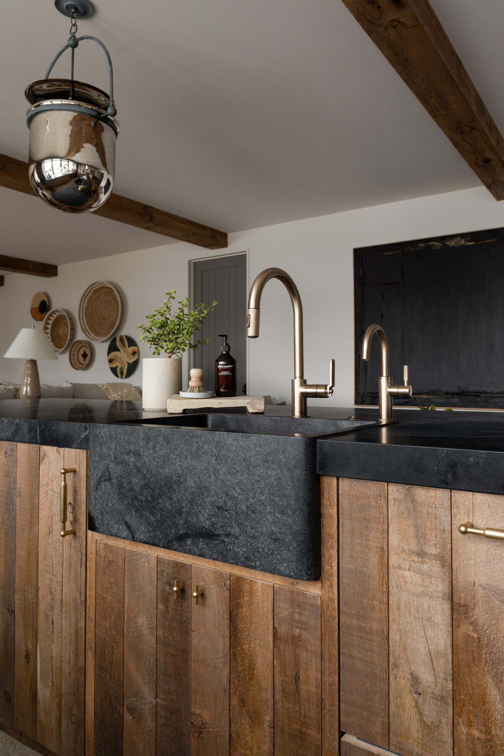Closeup of farmhouse sink stone