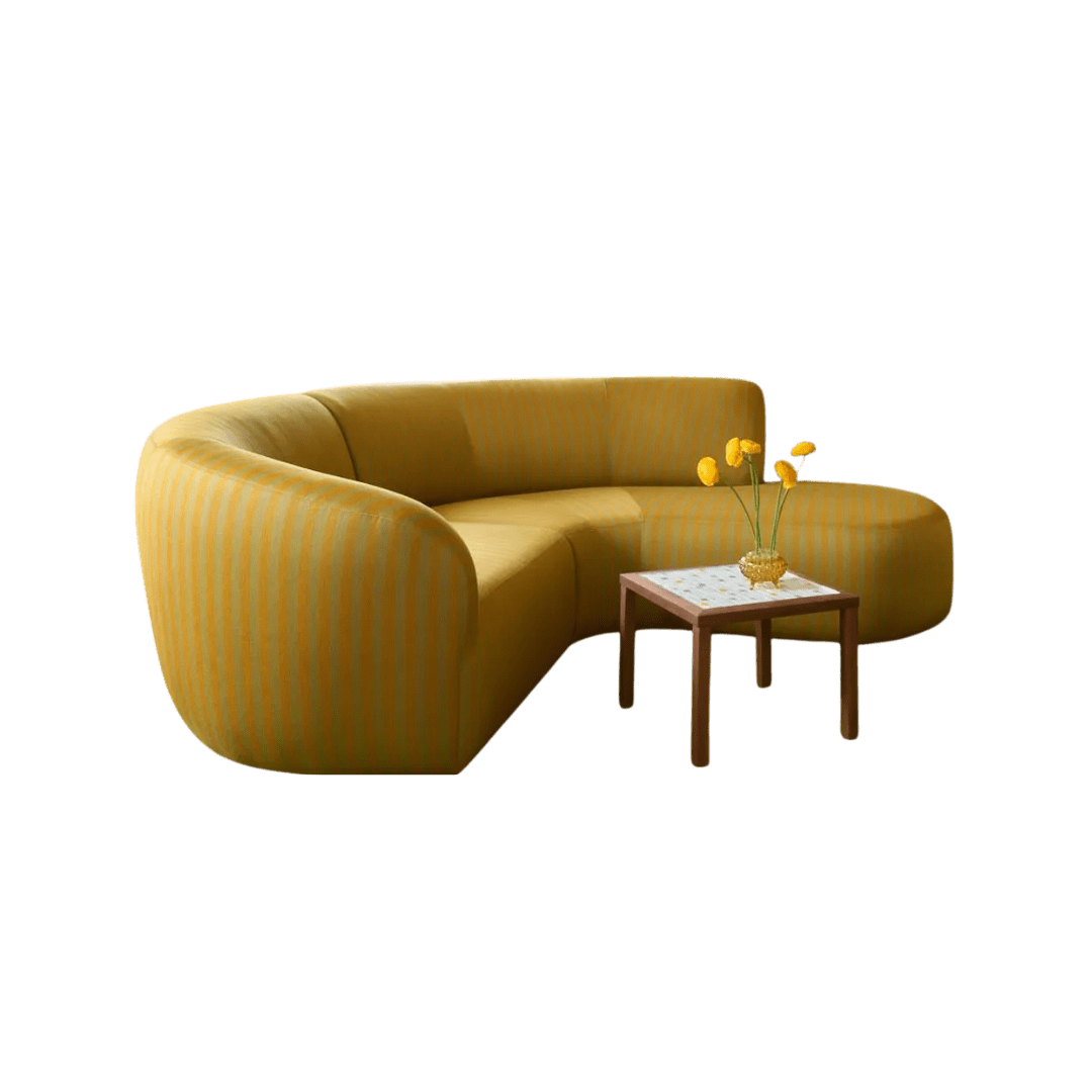 Custom curvy olive oil yellow striped sofa