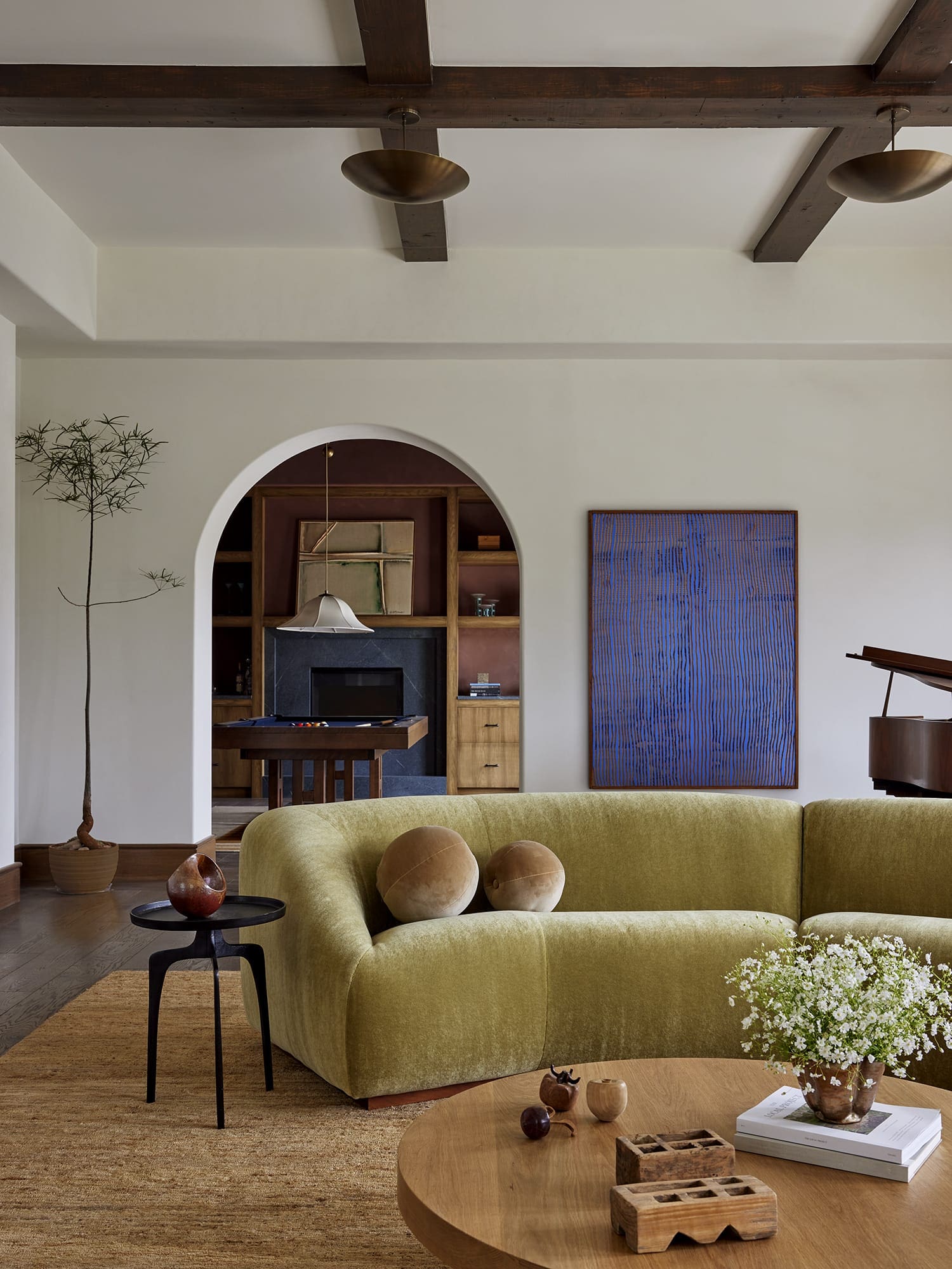 Olive oil yellow sofa white walls