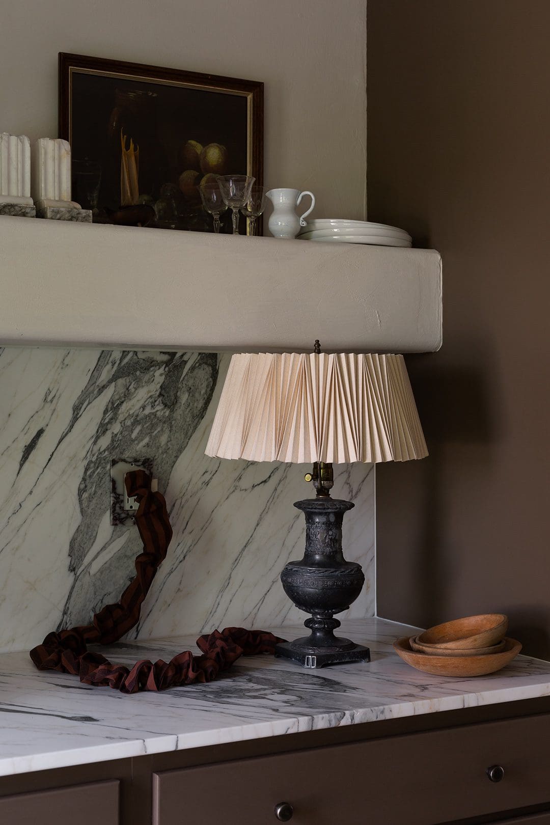 Countertop detail marble and table lamp