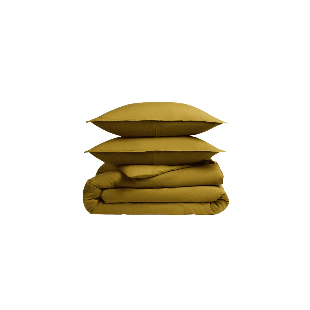 Olive oil yellow linen duvet cover