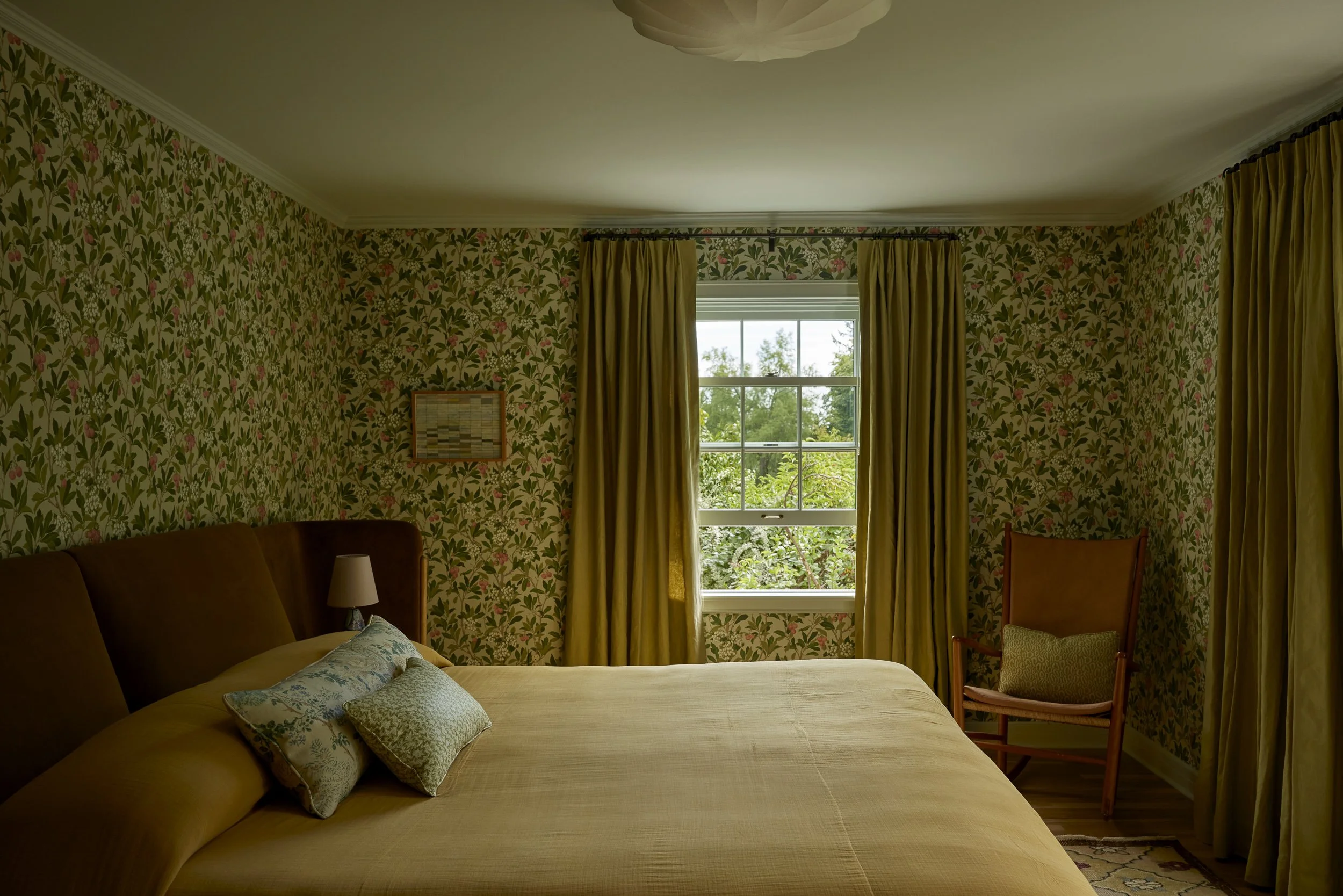 Olive oil yellow curtains bedroom