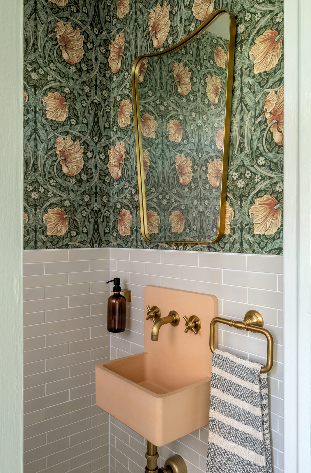 Colorful bathroom tile and wallpaper